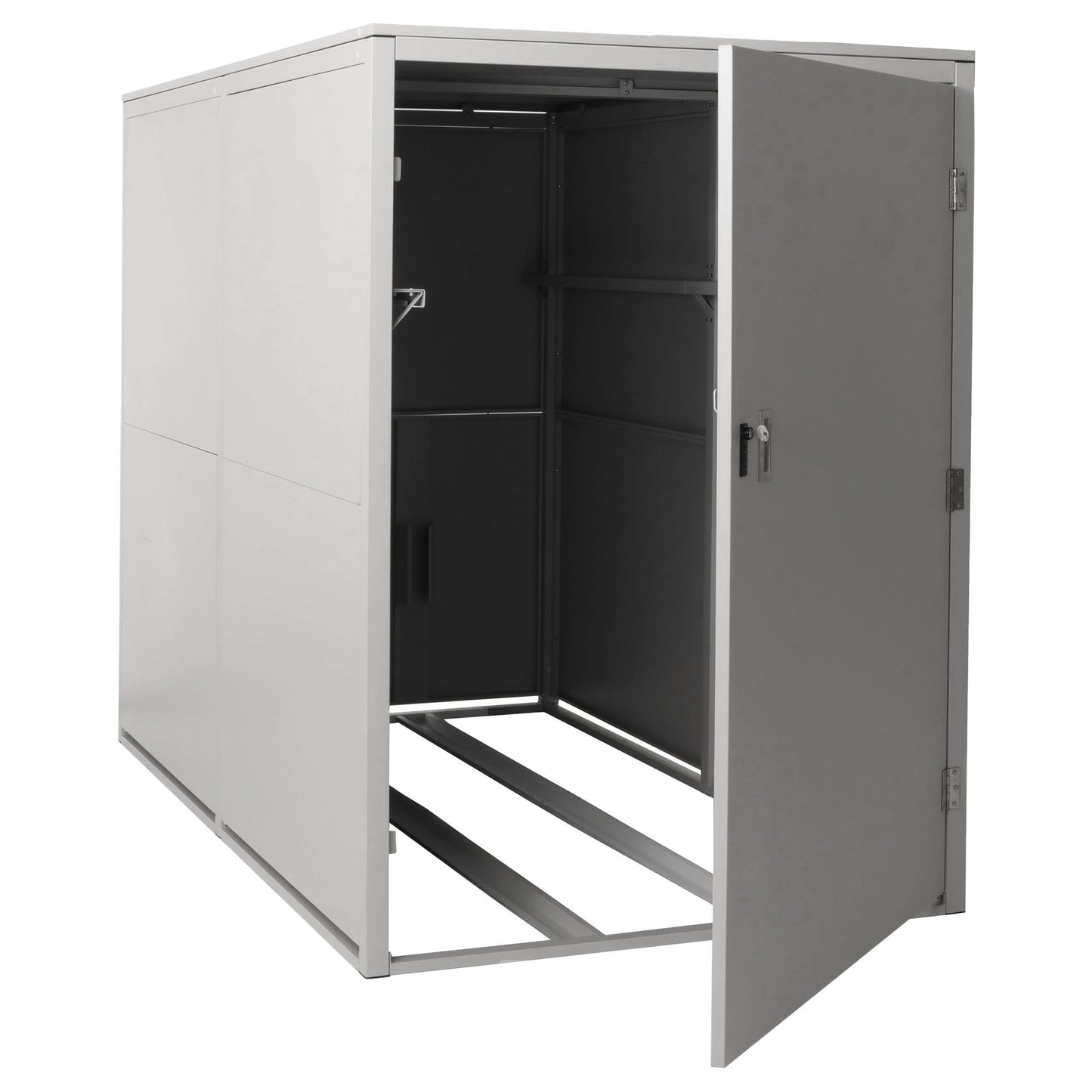 2-fietsenstalling MCW-L56c, fietsenstalling met opbergruimte, afsluitbaar metaal 160x113x209cm ~ lichtgrijs