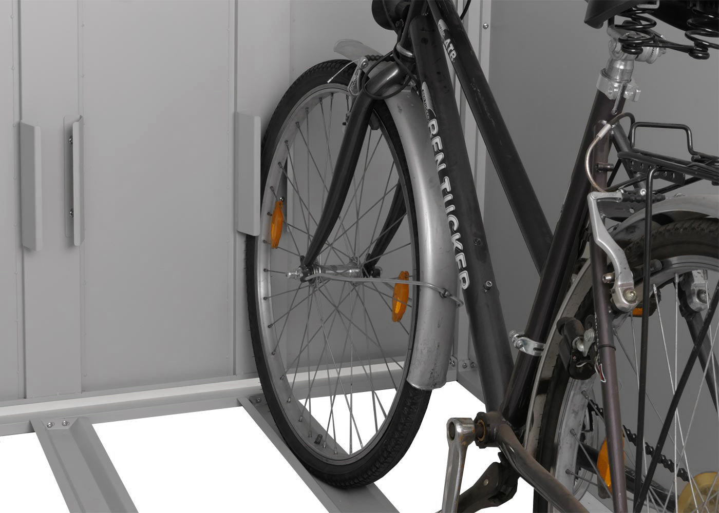 2-fietsenstalling MCW-L56c, fietsenstalling met opbergruimte, afsluitbaar metaal 160x113x209cm ~ lichtgrijs
