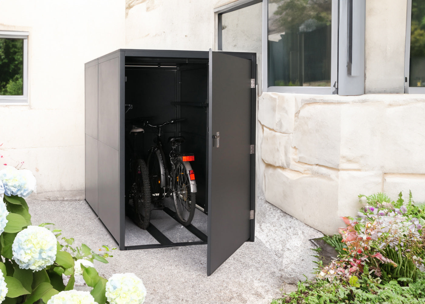2-fietsenstalling MCW-L56c, fietsenstalling met opbergruimte, afsluitbaar metaal 160x113x209cm ~ antraciet