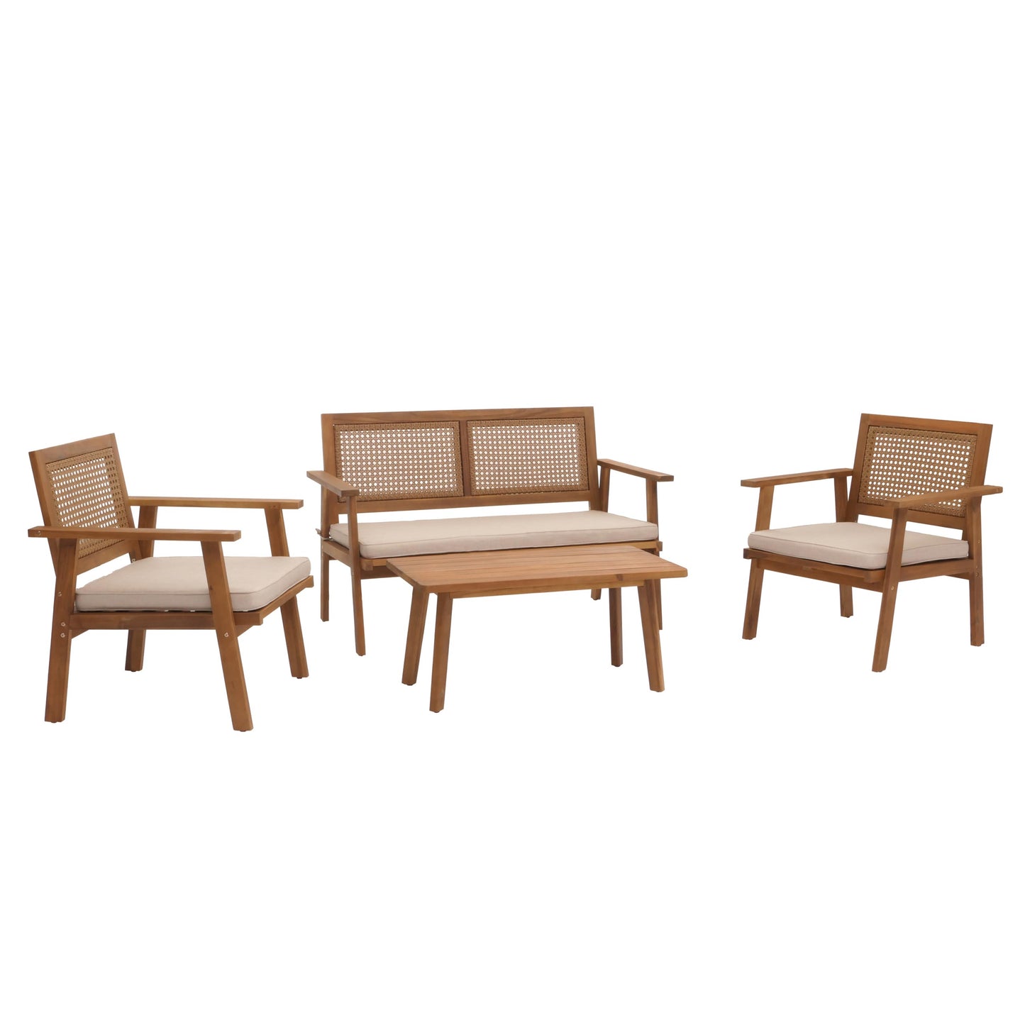 Tuinset MCW-N46, loungeset tuin loungebank fauteuil tafel, hout acacia MVG-gecertificeerd ~ kussens crème