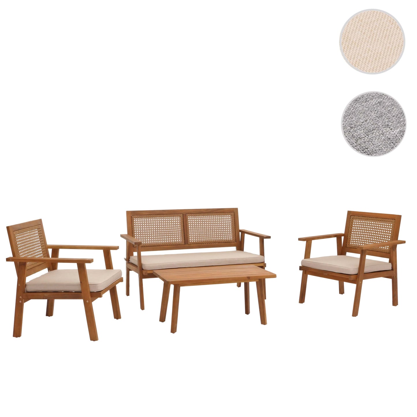 Tuinset MCW-N46, loungeset tuin loungebank fauteuil tafel, hout acacia MVG-gecertificeerd ~ kussens crème
