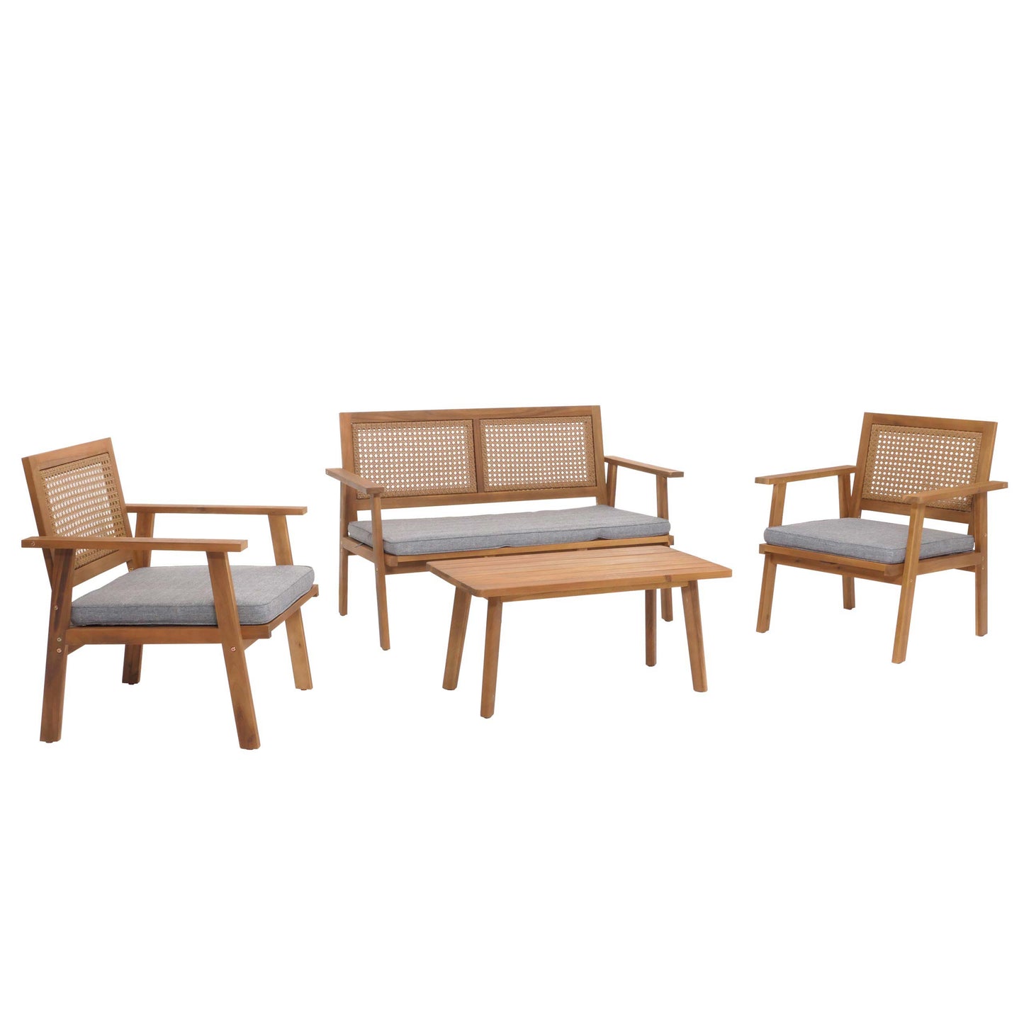 Tuinset MCW-N46, loungeset tuin loungebank fauteuil tafel, hout acacia MVG-gecertificeerd ~ kussens grijs