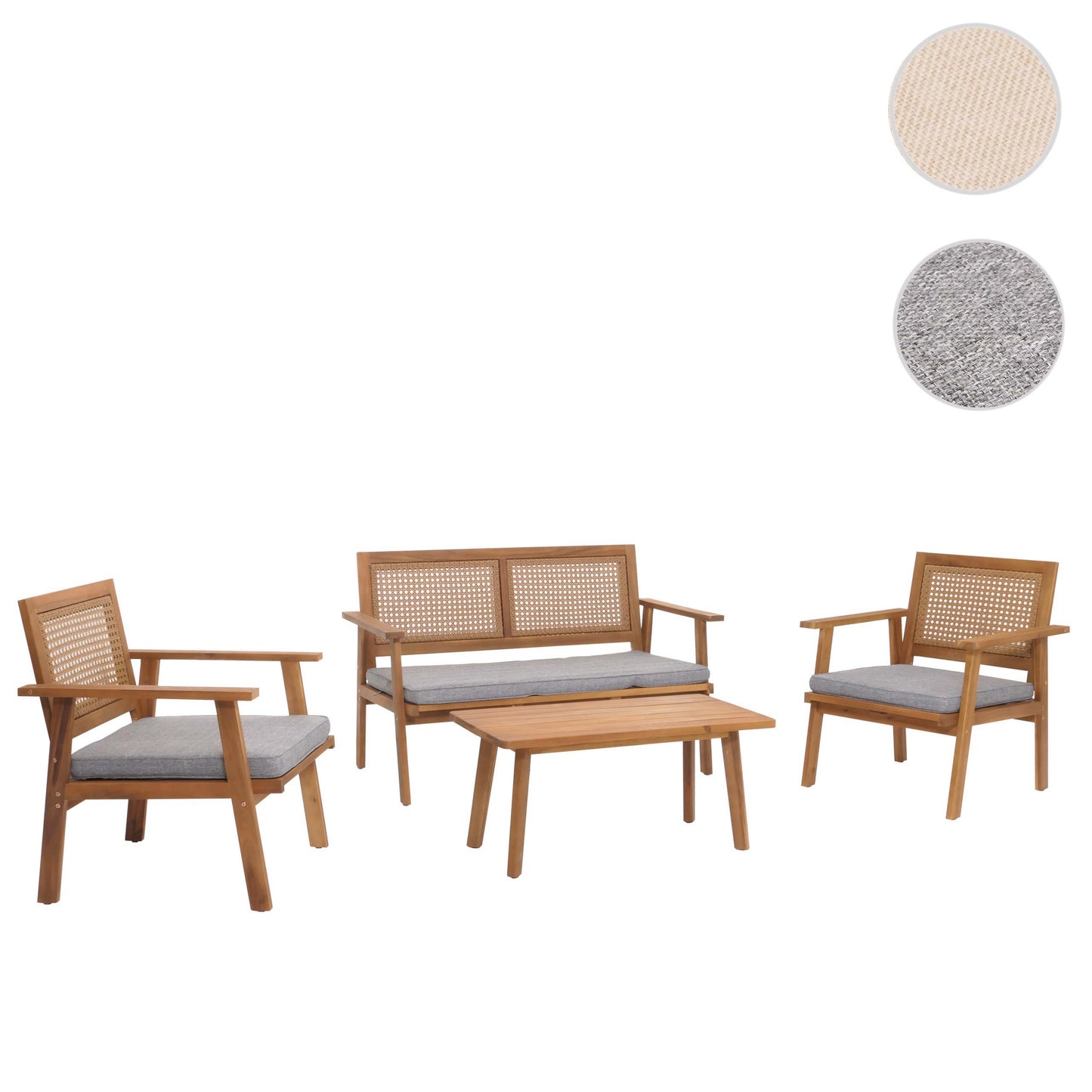 Tuinset MCW-N46, loungeset tuin loungebank fauteuil tafel, hout acacia MVG-gecertificeerd ~ kussens grijs