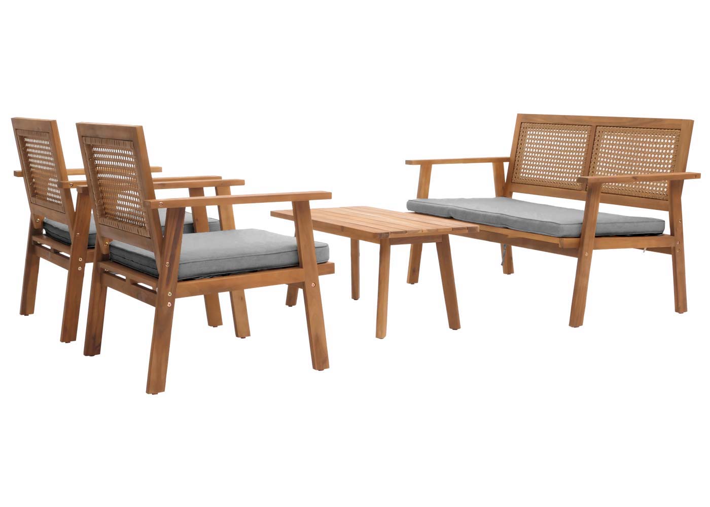 Tuinset MCW-N46, loungeset tuin loungebank fauteuil tafel, hout acacia MVG-gecertificeerd ~ kussens grijs