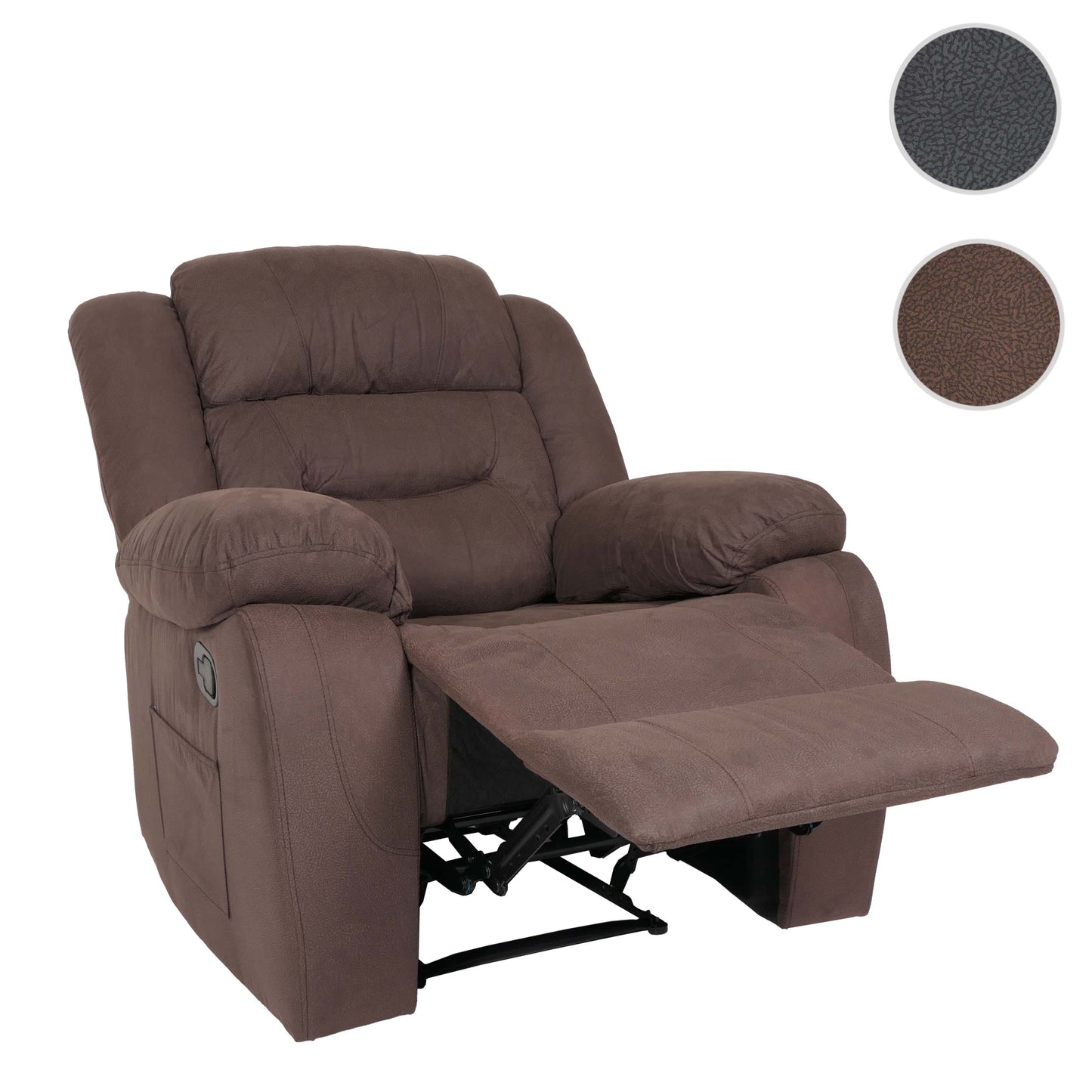 TV-fauteuil MCW-J57, XXL relaxfauteuil TV-fauteuil met nosag-vering suède look stof/textiel tot 200kg ~ bruin