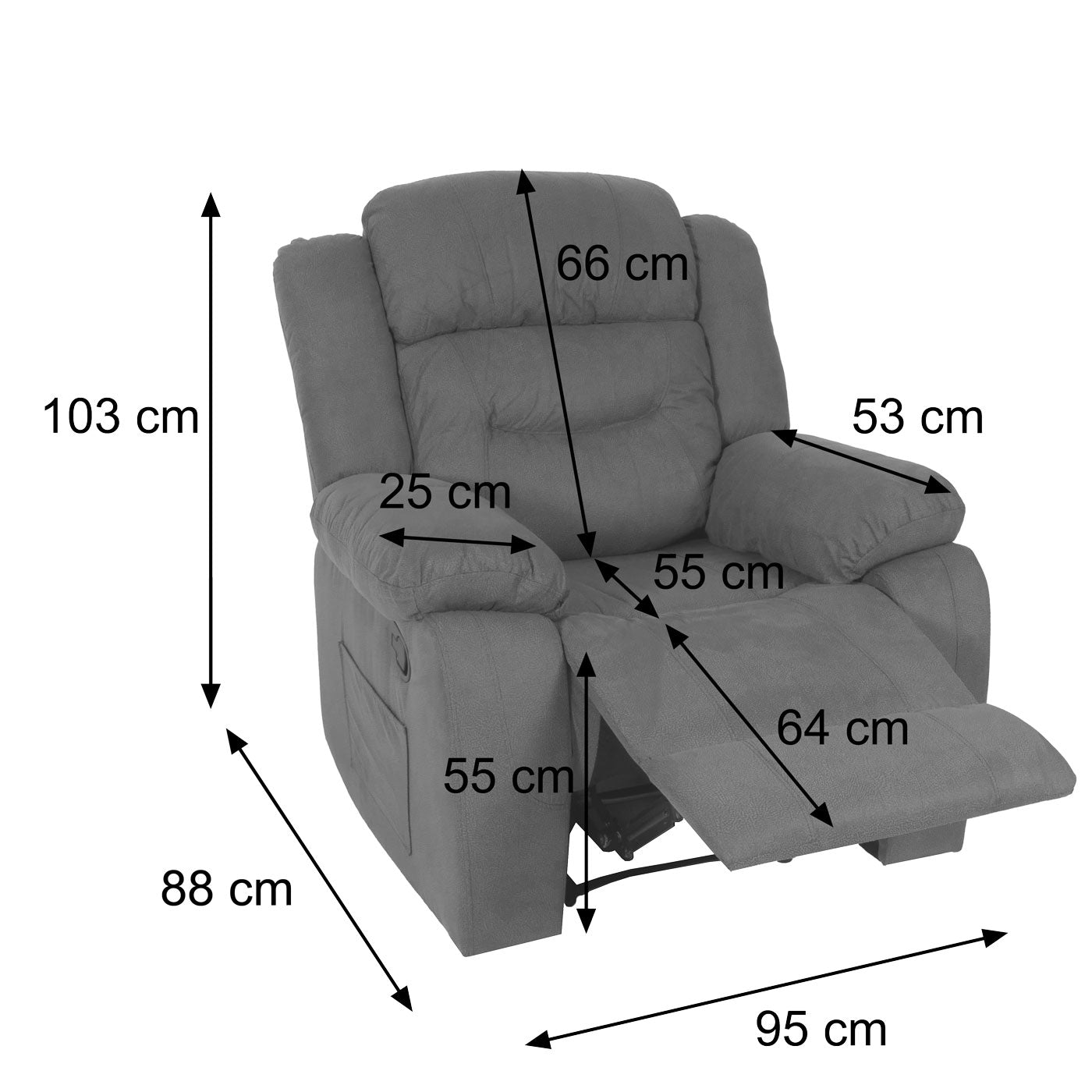 TV-fauteuil MCW-J57, XXL relaxfauteuil TV-fauteuil met nosag-vering suède look stof/textiel tot 200kg ~ grijs blauw