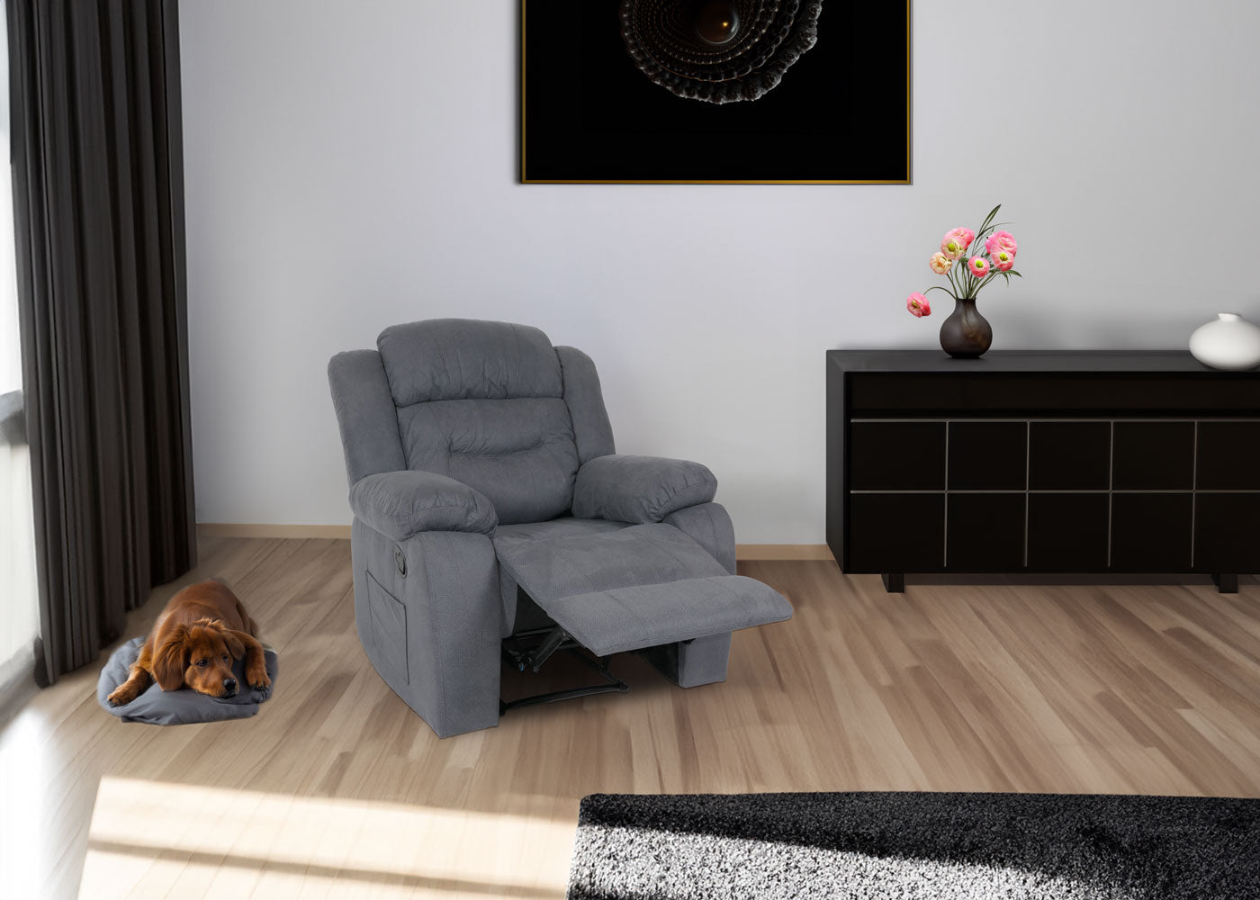 TV-fauteuil MCW-J57, XXL relaxfauteuil TV-fauteuil met nosag-vering suède look stof/textiel tot 200kg ~ grijs blauw