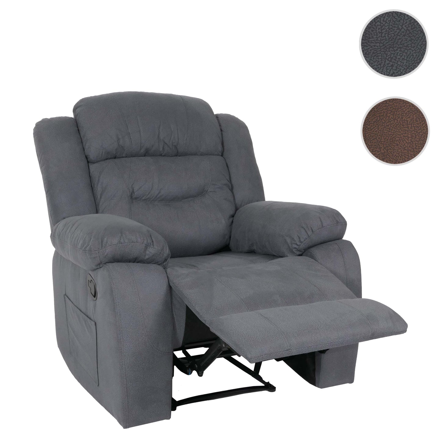 TV-fauteuil MCW-J57, XXL relaxfauteuil TV-fauteuil met nosag-vering suède look stof/textiel tot 200kg ~ grijs blauw