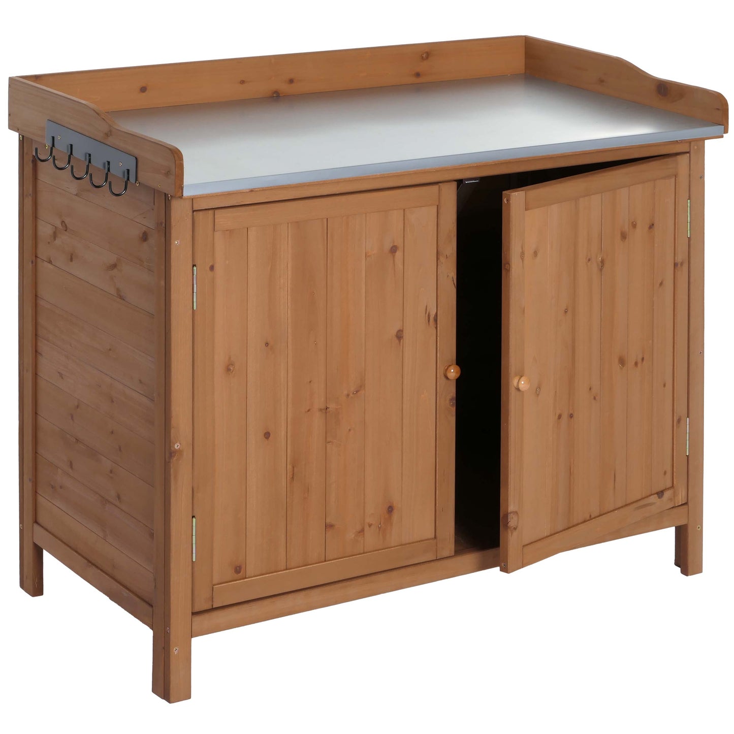 Tuinkast met werkblad MCW-L69, planttafel, outdoor sparrenhout MVG-gecertificeerd 86x104x52cm ~ bruin