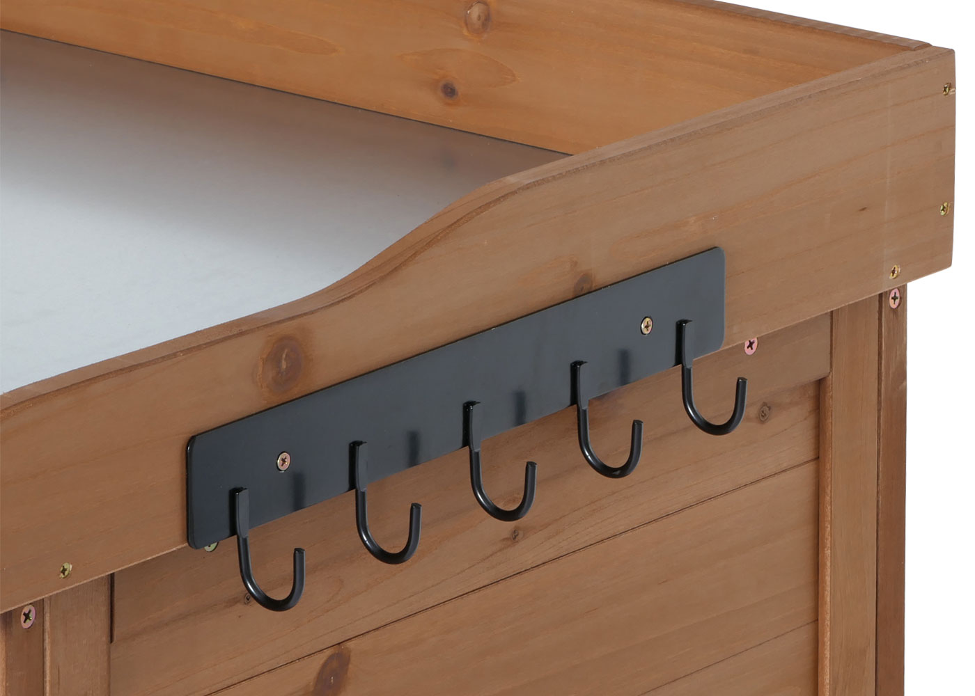 Tuinkast met werkblad MCW-L69, planttafel, outdoor sparrenhout MVG-gecertificeerd 86x104x52cm ~ bruin