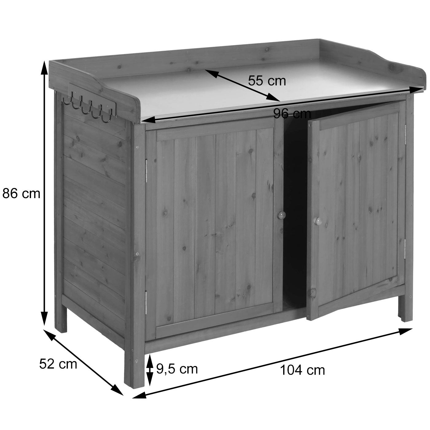 Tuinkast met werkblad MCW-L69, planttafel, outdoor sparrenhout MVG-gecertificeerd 86x104x52cm ~ wit