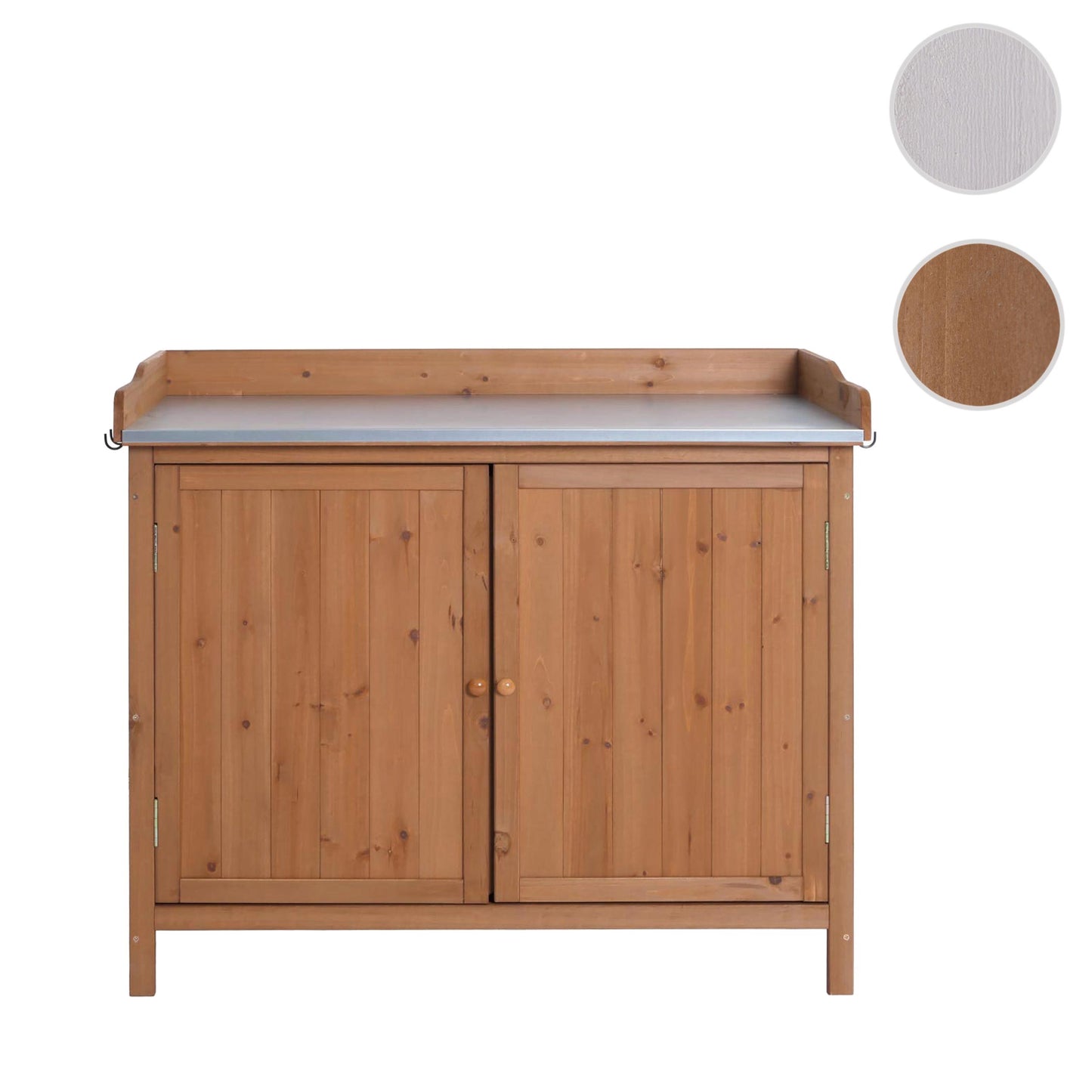 Tuinkast met werkblad MCW-L69, planttafel, outdoor sparrenhout MVG-gecertificeerd 86x104x52cm ~ bruin
