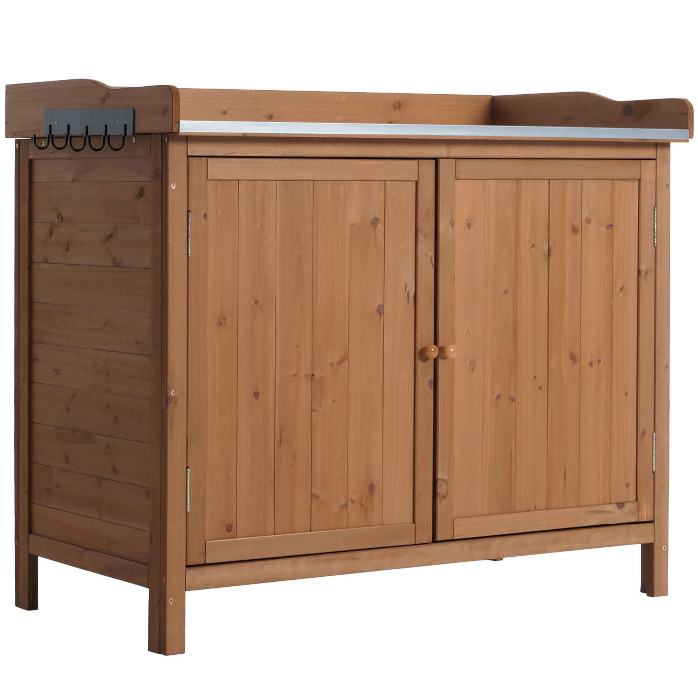 Tuinkast met werkblad MCW-L69, planttafel, outdoor sparrenhout MVG-gecertificeerd 86x104x52cm ~ bruin