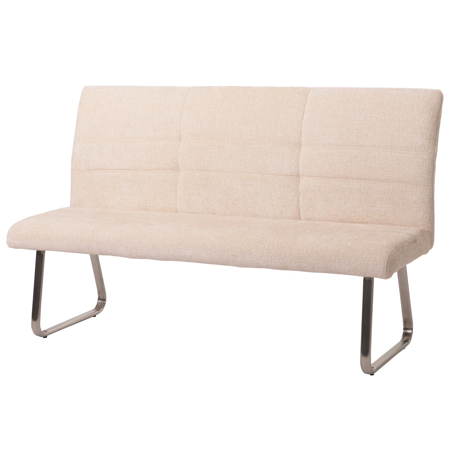 Bank MCW-G55, eetkamerbank, geborsteld roestvrij staal stof/textiel chenille Oeko-Tex, 160cm ~ crème