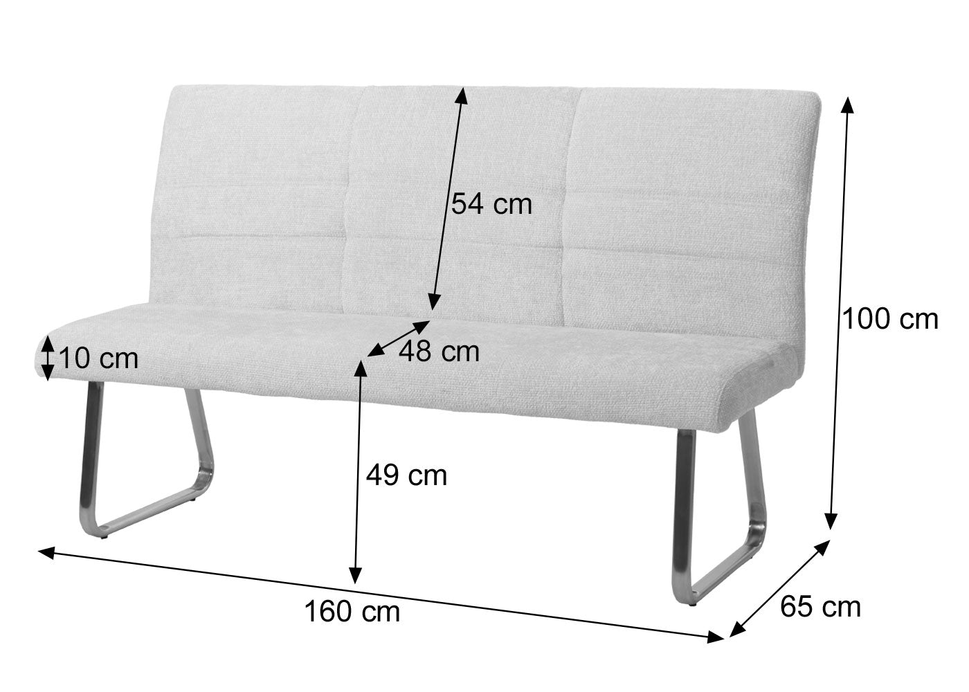 Eetkamerset MCW-G55, set van 4 stoelen + bank 160cm, geborsteld roestvrij staal stof/textiel chenille ~ donkergrijs