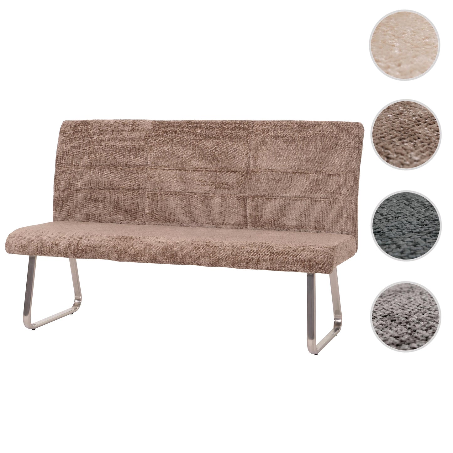 Bank MCW-G55, eetkamerbank, geborsteld roestvrij staal stof/textiel chenille Oeko-Tex, 160cm ~ bruin