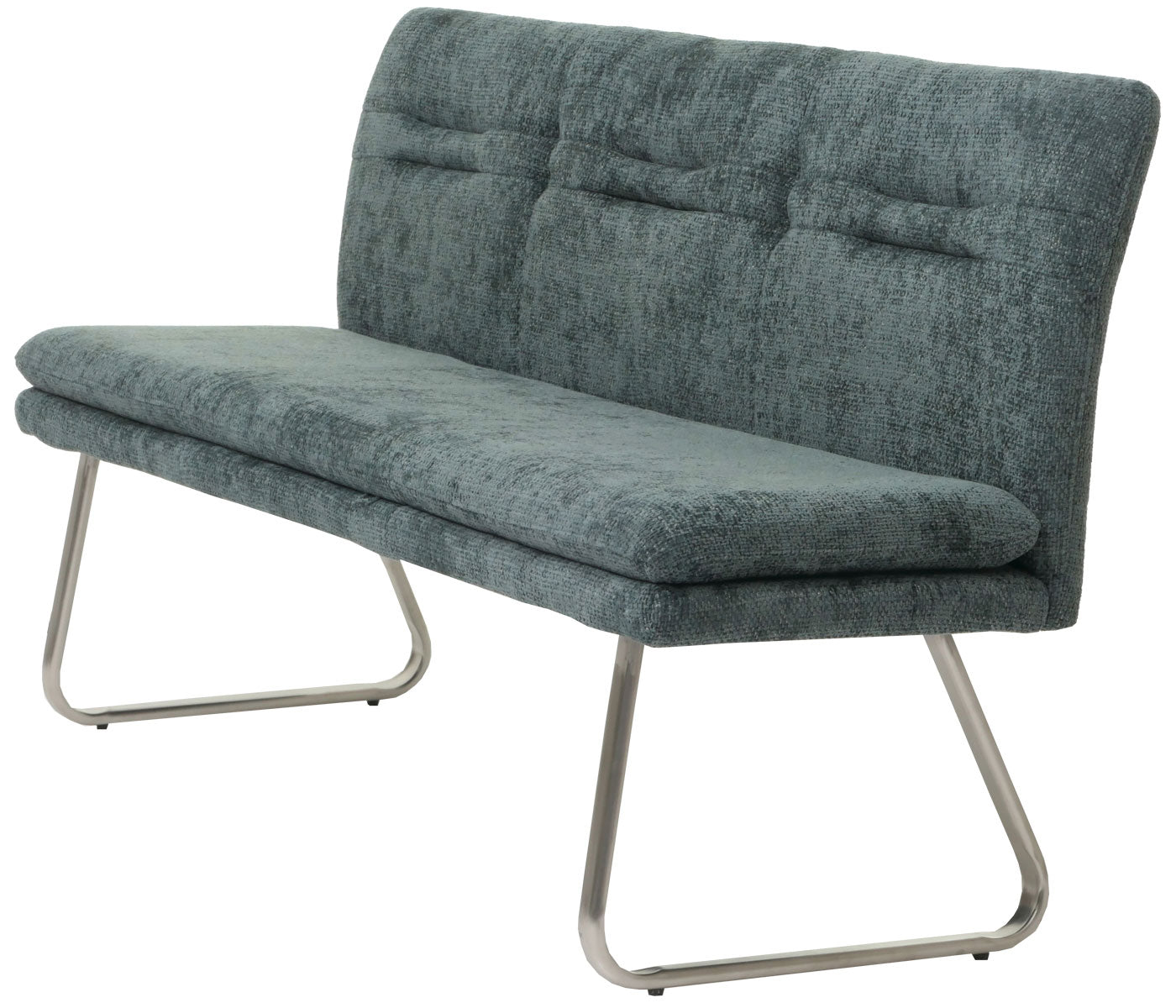 Bank MCW-H70, eetkamerbank gestoffeerde bank, rugleuning stof/textiel chenille roestvrij staal geborsteld 180cm ~ blauwgroen