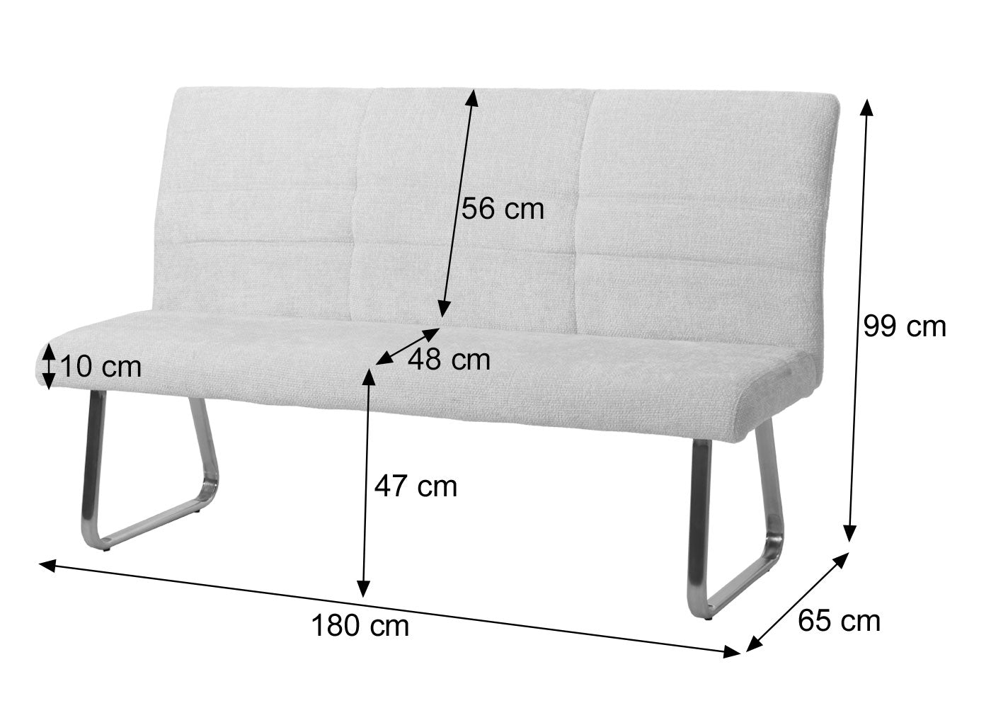 Eetkamerset MCW-G55, set van 4 stoelen + bank 180cm, geborsteld roestvrij staal stof/textiel chenille ~ donkergrijs