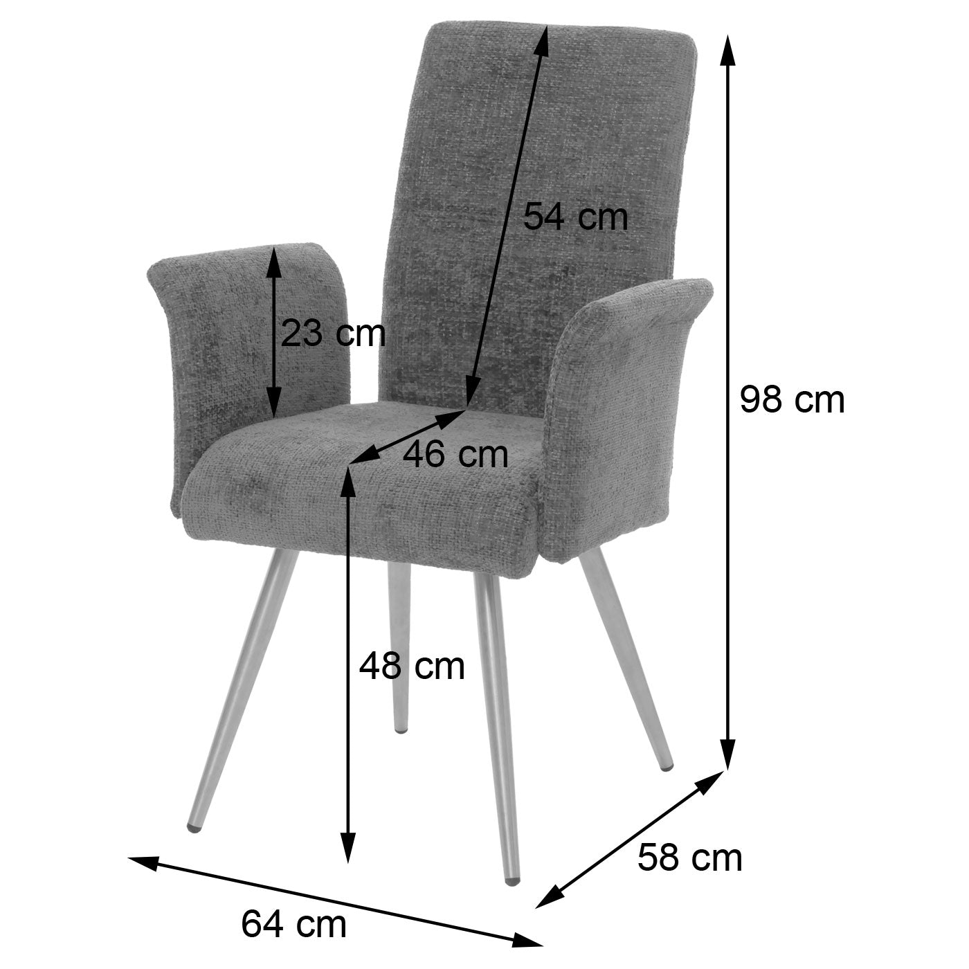 Eetkamerset MCW-G55, set van 4 stoelen met armleuningen + zitbank 180cm, geborsteld roestvrij staal stof/textiel chenille ~ crème