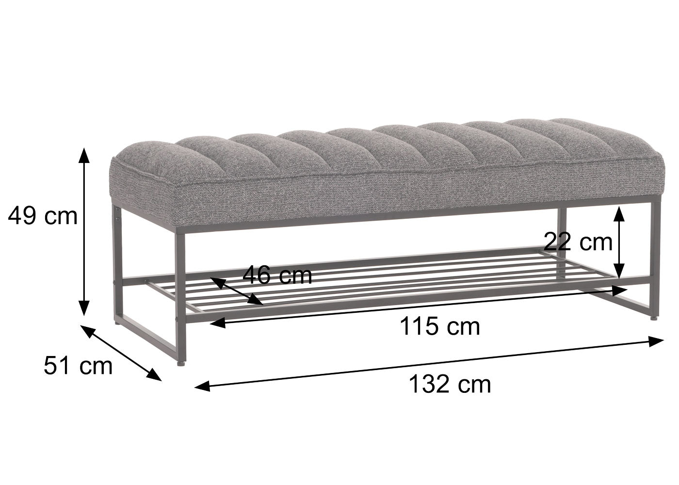 Bank MCW-N68 met schoenenrek, bank gestoffeerd bank garderobe bank schoenenrek, stof chenille metaal 130cm ~ koffie