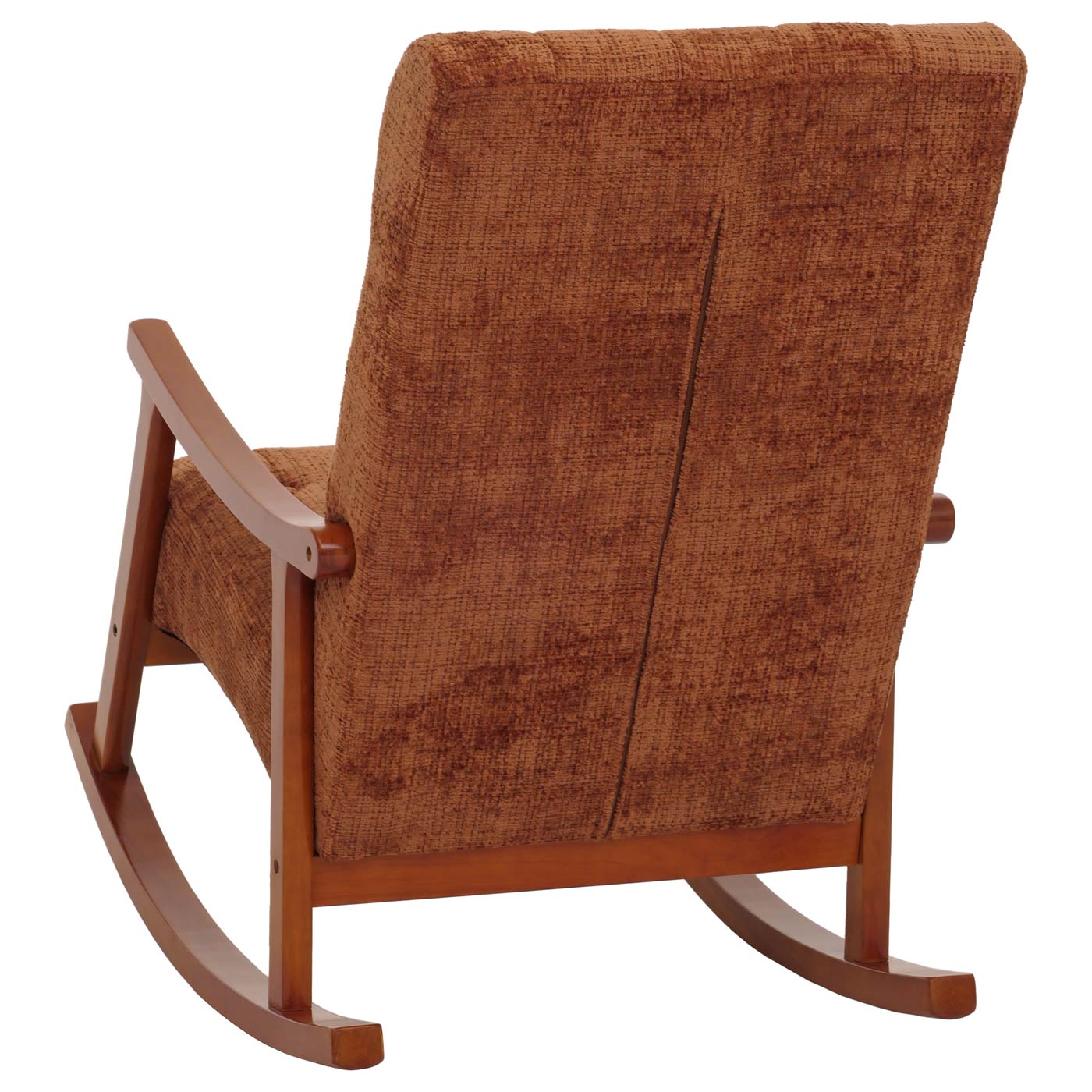 Schommelstoel MCW-K10, relaxfauteuil, hout MVG stof/textiel chenille (465g/m²) ~ terracotta, frame walnoot-look