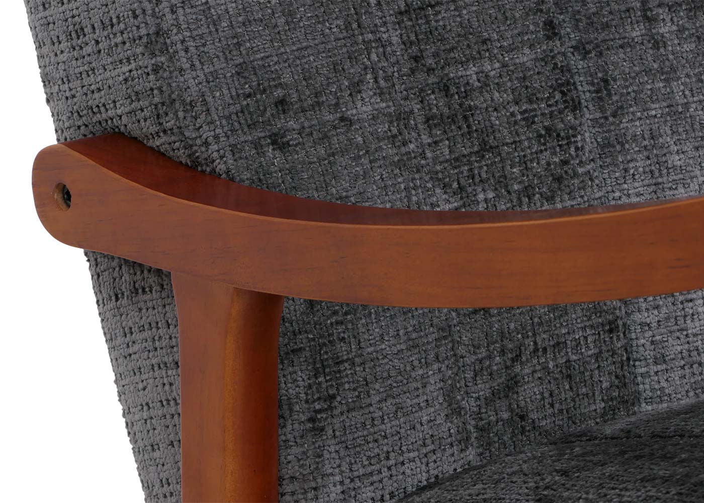 Schommelstoel MCW-K10, relaxfauteuil, hout MVG stof/textiel chenille (465g/m²) ~ donkergrijs, frame walnoot-look