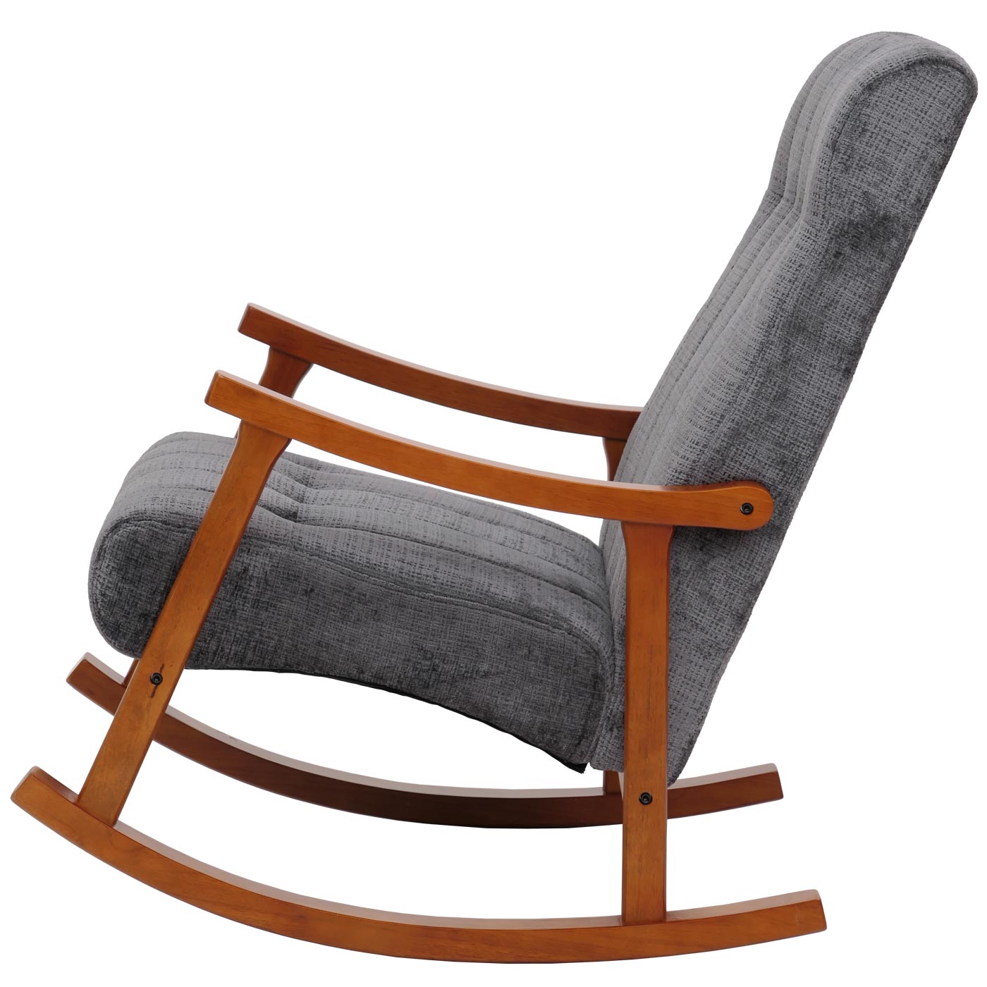 Schommelstoel MCW-K10, relaxfauteuil, hout MVG stof/textiel chenille (465g/m²) ~ donkergrijs, frame walnoot-look