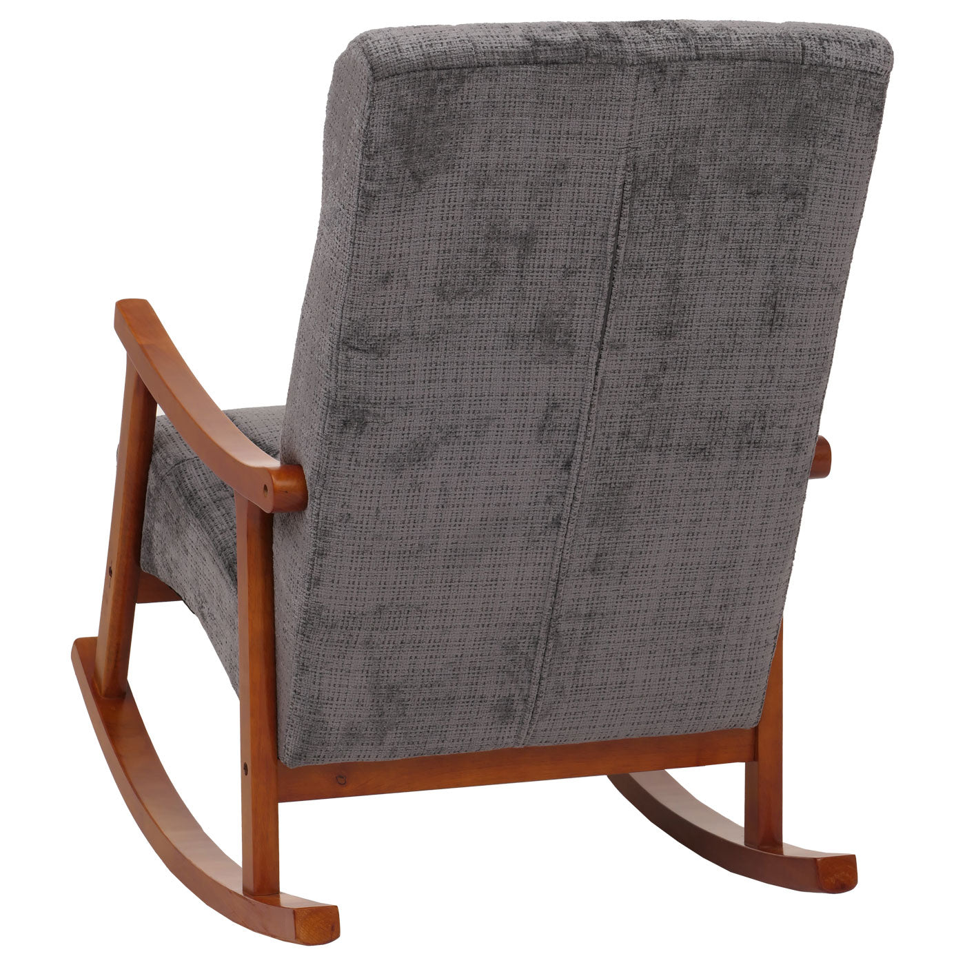 Schommelstoel MCW-K10, relaxfauteuil, hout MVG stof/textiel chenille (465g/m²) ~ donkergrijs, frame walnoot-look