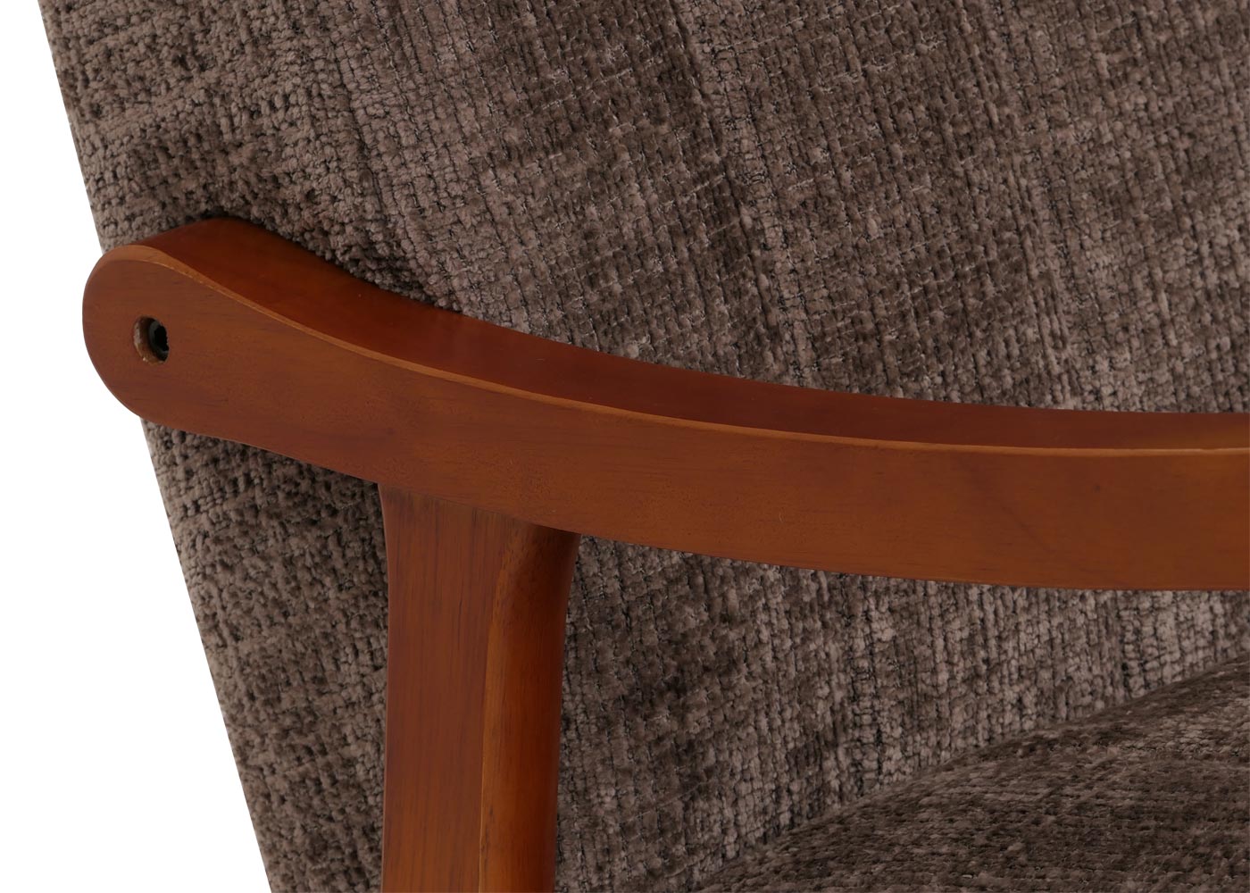 Schommelstoel MCW-K10, relaxfauteuil, hout MVG stof/textiel chenille (465g/m²) ~ bruin, frame walnoot-look