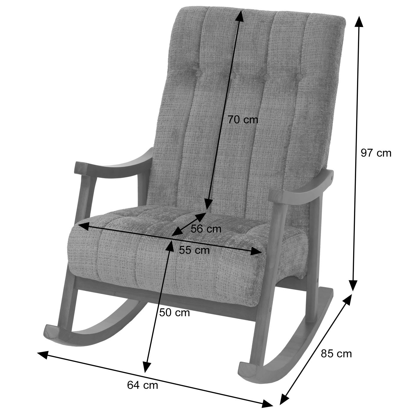 Schommelstoel MCW-K10, relaxfauteuil, hout MVG stof/textiel chenille (465g/m²) ~ bruin, frame walnoot-look
