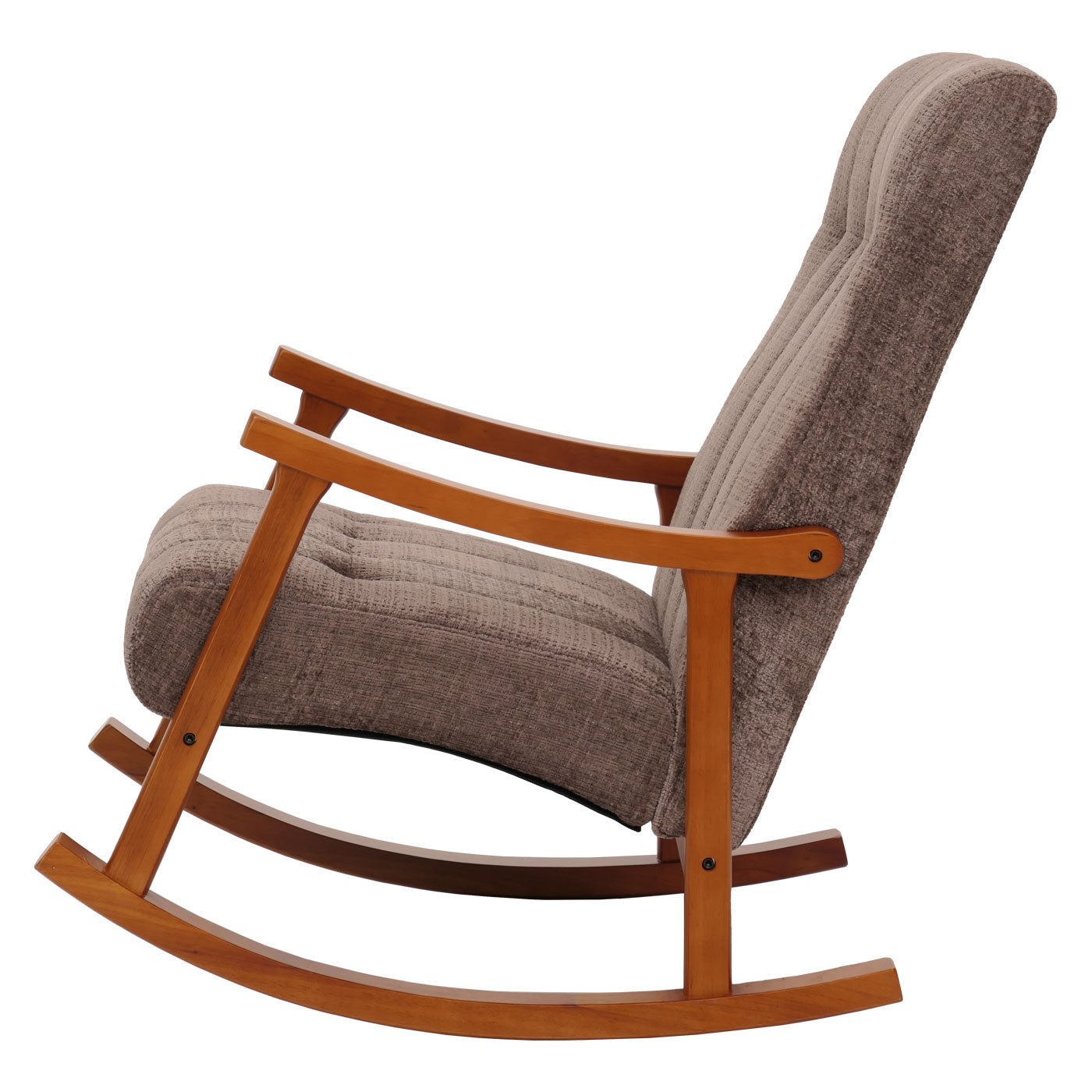 Schommelstoel MCW-K10, relaxfauteuil, hout MVG stof/textiel chenille (465g/m²) ~ bruin, frame walnoot-look