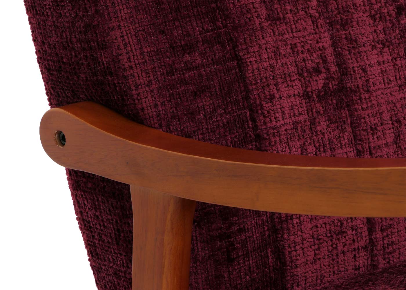 Schommelstoel MCW-K10, relaxfauteuil, hout MVG stof/textiel chenille (465g/m²) ~ bordeaux, frame walnoot-look