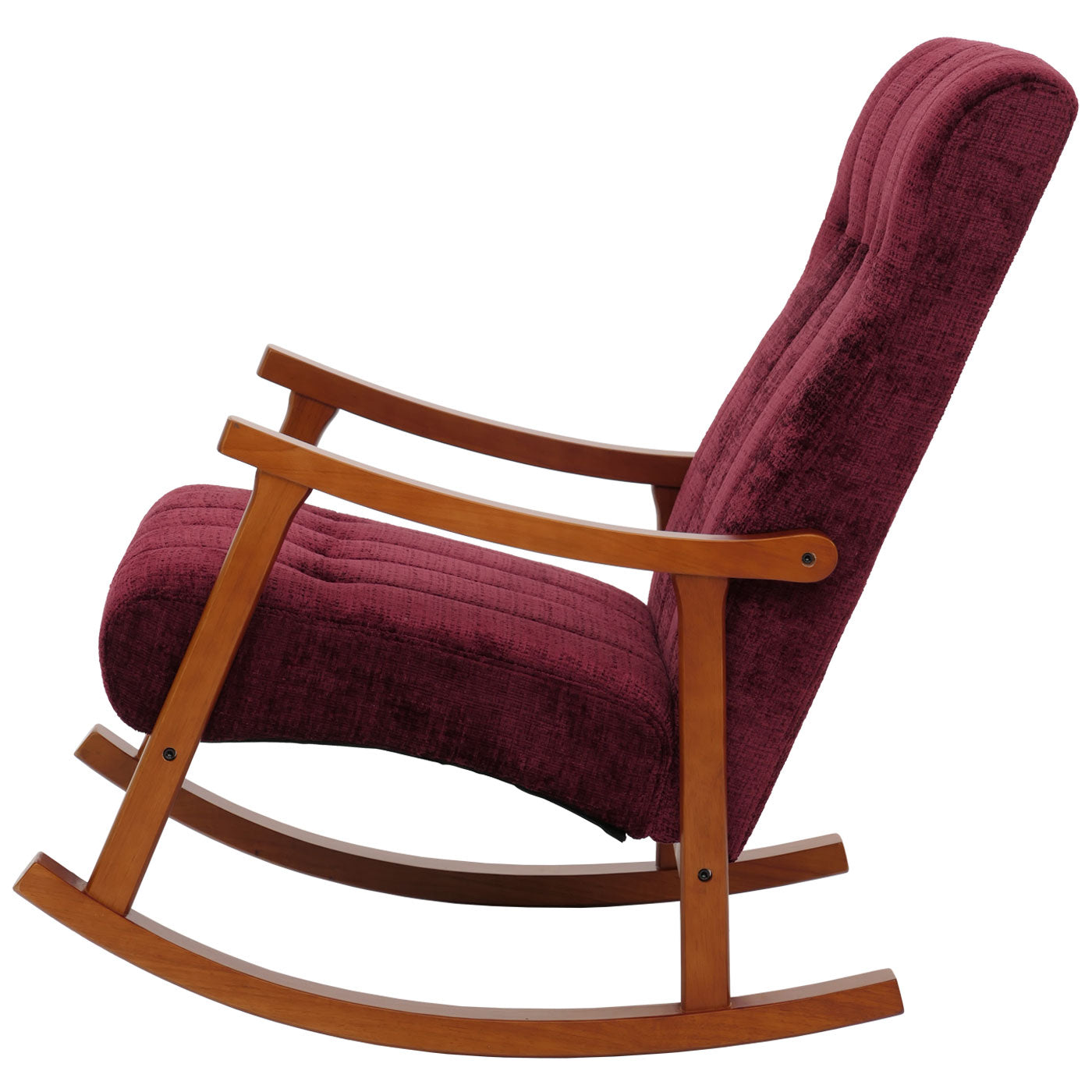 Schommelstoel MCW-K10, relaxfauteuil, hout MVG stof/textiel chenille (465g/m²) ~ bordeaux, frame walnoot-look