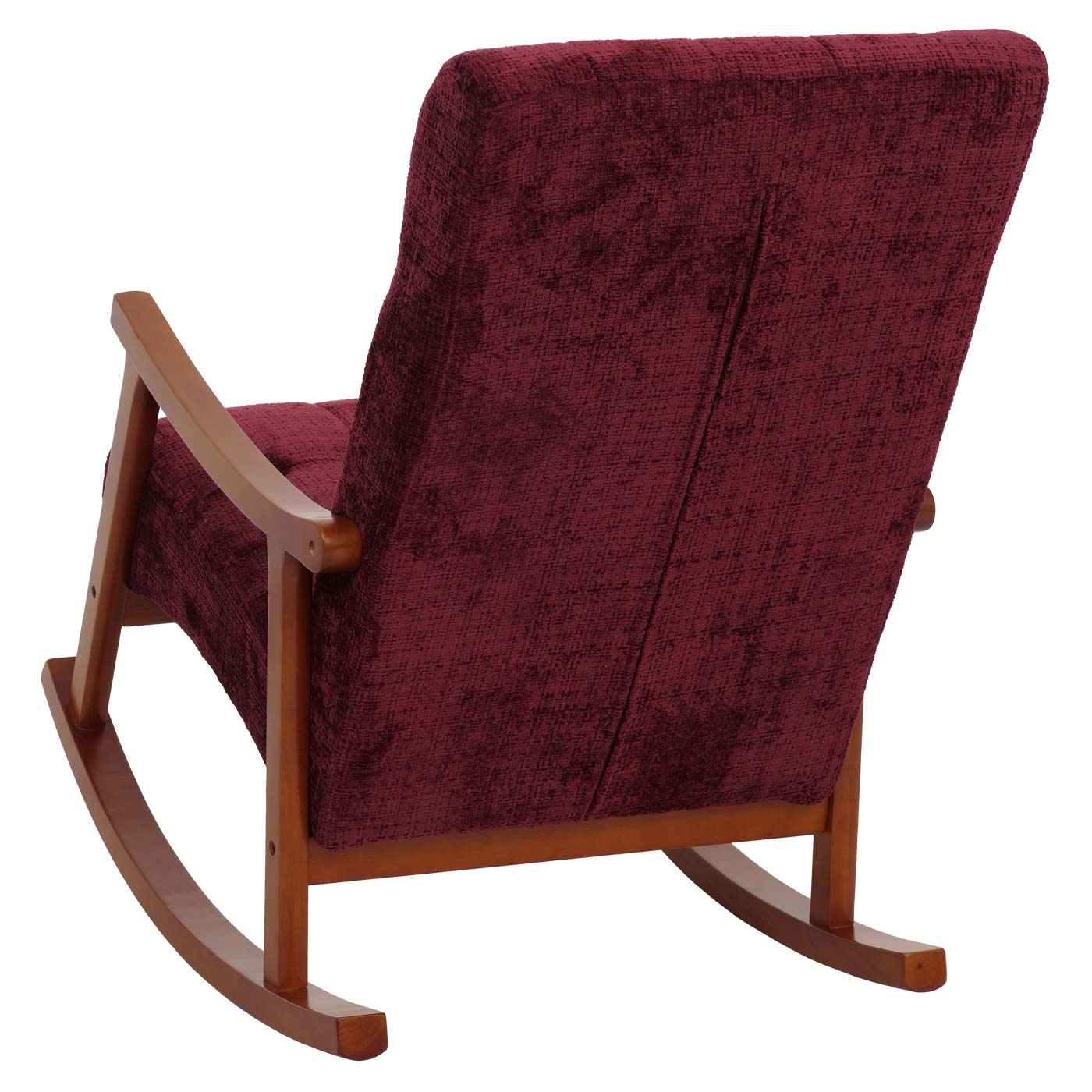 Schommelstoel MCW-K10, relaxfauteuil, hout MVG stof/textiel chenille (465g/m²) ~ bordeaux, frame walnoot-look