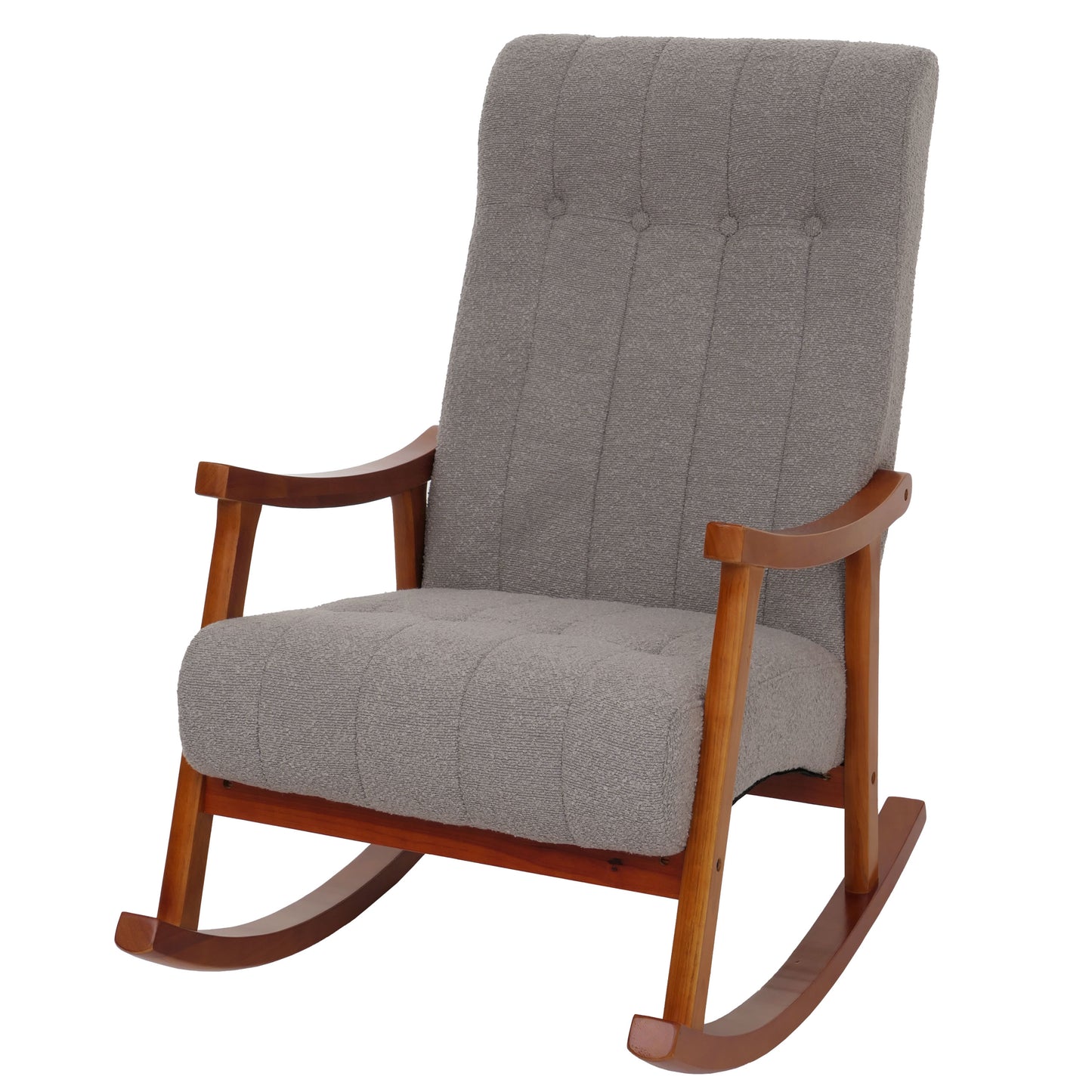 Schommelstoel MCW-K10, relaxfauteuil, hout MVG stof/textiel bouclé (450g/m²) ~ grijs, frame walnoot-look