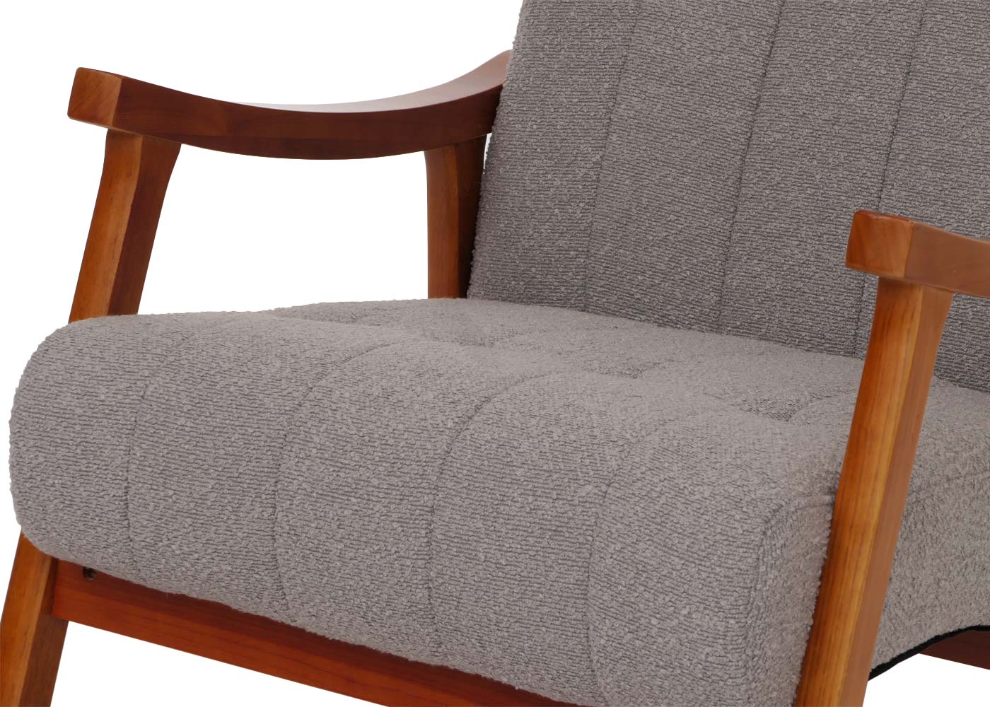 Schommelstoel MCW-K10, relaxfauteuil, hout MVG stof/textiel bouclé (450g/m²) ~ grijs, frame walnoot-look