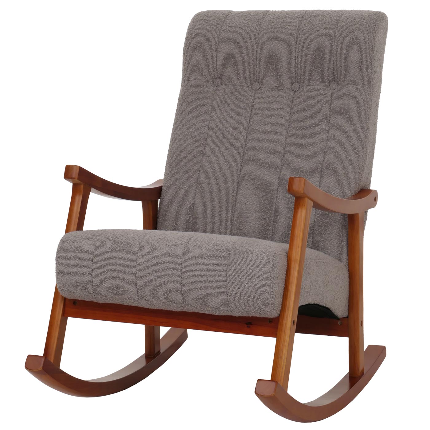 Schommelstoel MCW-K10, relaxfauteuil, hout MVG stof/textiel bouclé (450g/m²) ~ grijs, frame walnoot-look