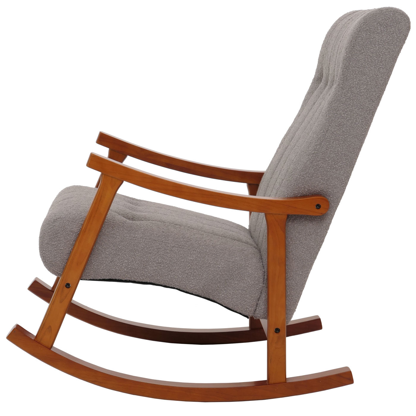 Schommelstoel MCW-K10, relaxfauteuil, hout MVG stof/textiel bouclé (450g/m²) ~ grijs, frame walnoot-look