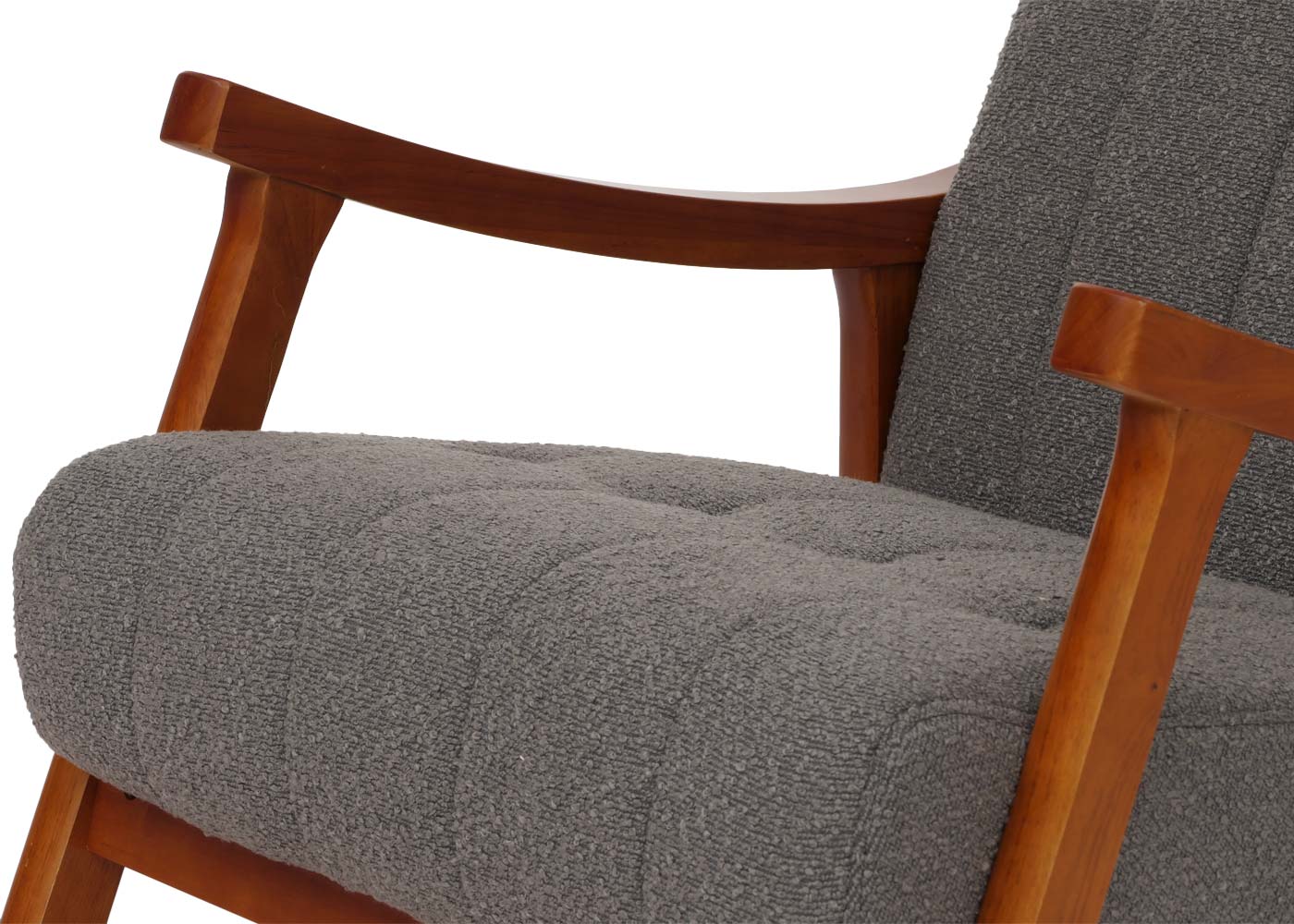 Schommelstoel MCW-K10, relaxfauteuil, hout MVG stof/textiel bouclé (450g/m²) ~ donkergrijs, frame walnoot-look