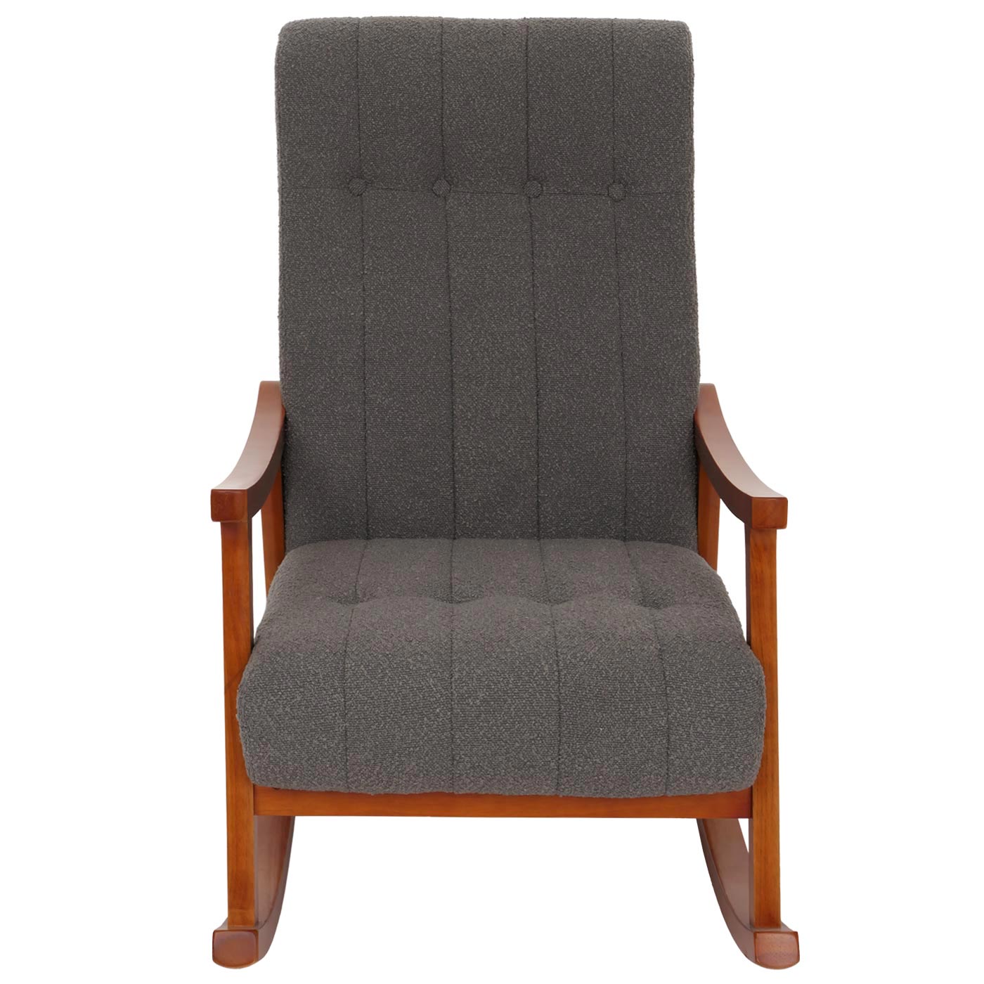 Schommelstoel MCW-K10, relaxfauteuil, hout MVG stof/textiel bouclé (450g/m²) ~ donkergrijs, frame walnoot-look
