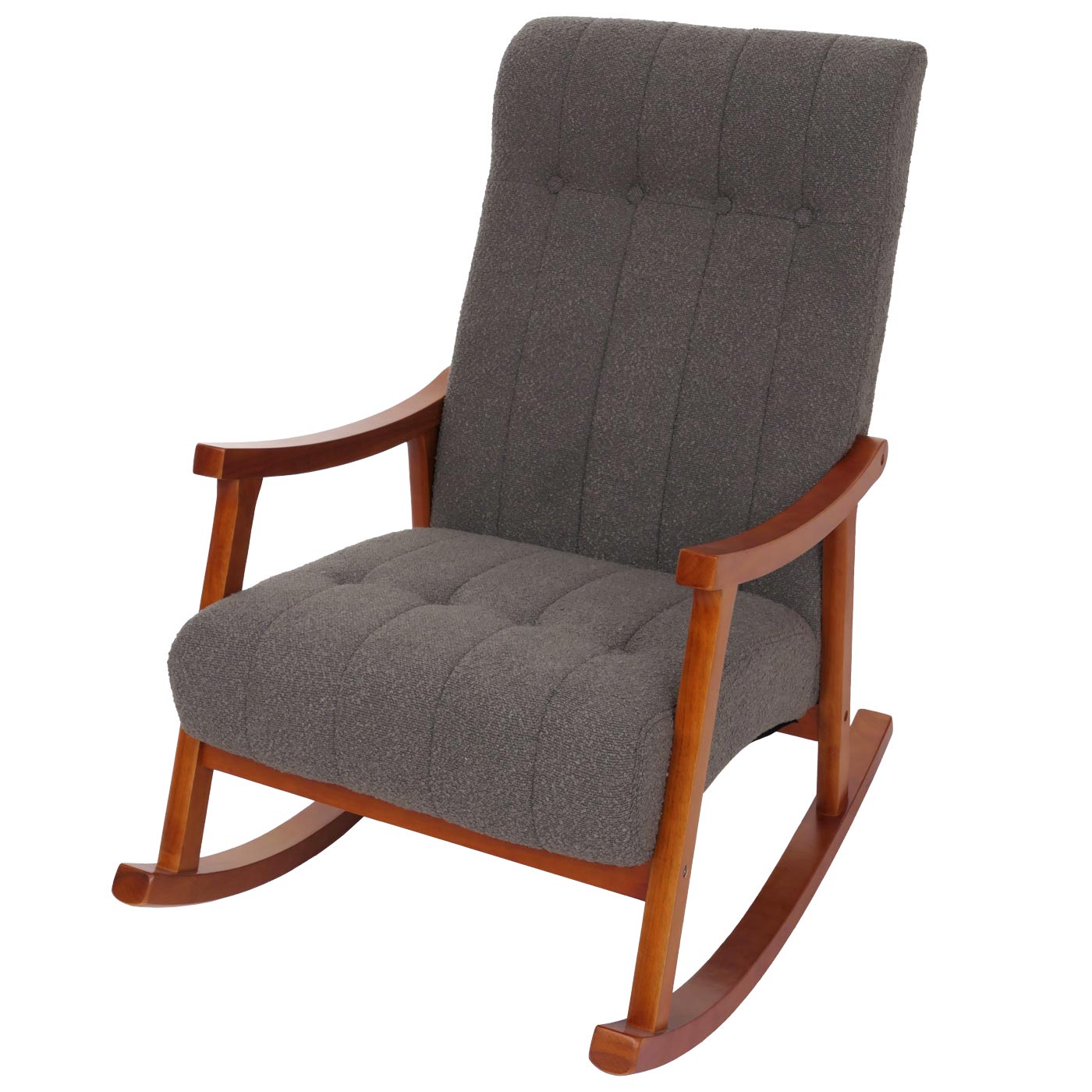 Schommelstoel MCW-K10, relaxfauteuil, hout MVG stof/textiel bouclé (450g/m²) ~ donkergrijs, frame walnoot-look