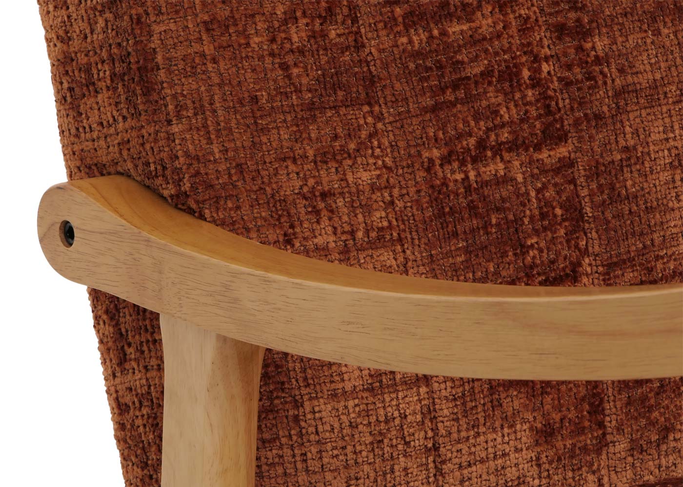 Schommelstoel MCW-K10, relaxfauteuil, hout MVG stof/textiel chenille (465g/m²) ~ terracotta, frame naturel