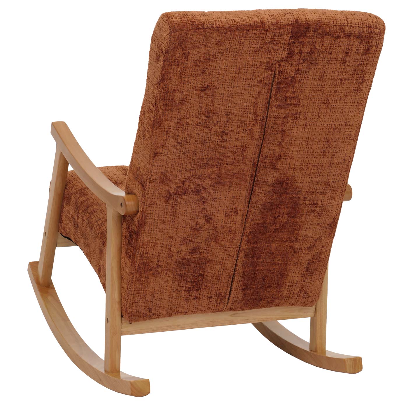 Schommelstoel MCW-K10, relaxfauteuil, hout MVG stof/textiel chenille (465g/m²) ~ terracotta, frame naturel