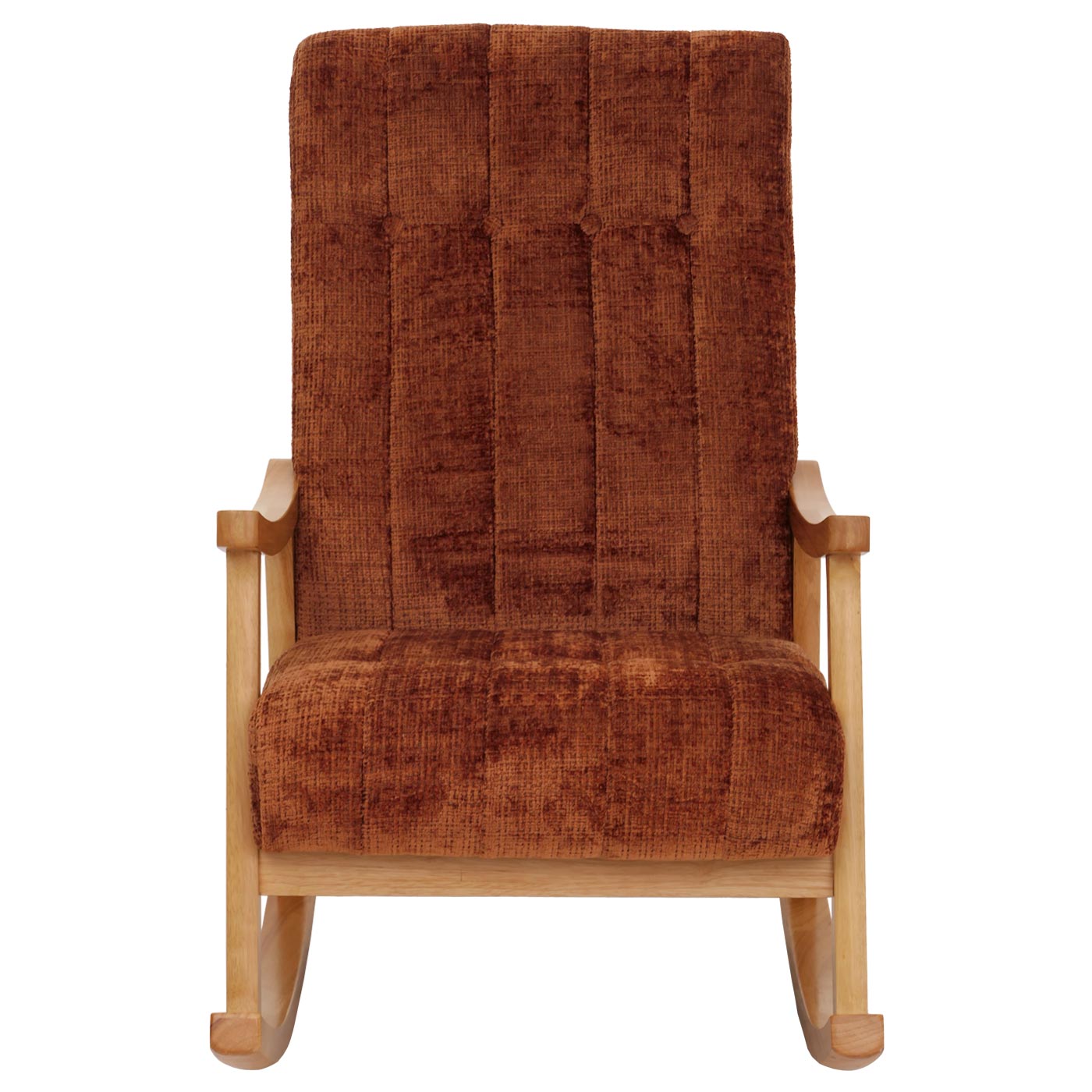 Schommelstoel MCW-K10, relaxfauteuil, hout MVG stof/textiel chenille (465g/m²) ~ terracotta, frame naturel