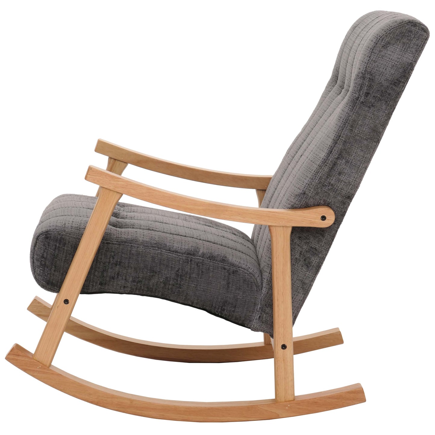 Schommelstoel MCW-K10, relaxfauteuil, hout MVG stof/textiel chenille (465g/m²) ~ donkergrijs, frame naturel