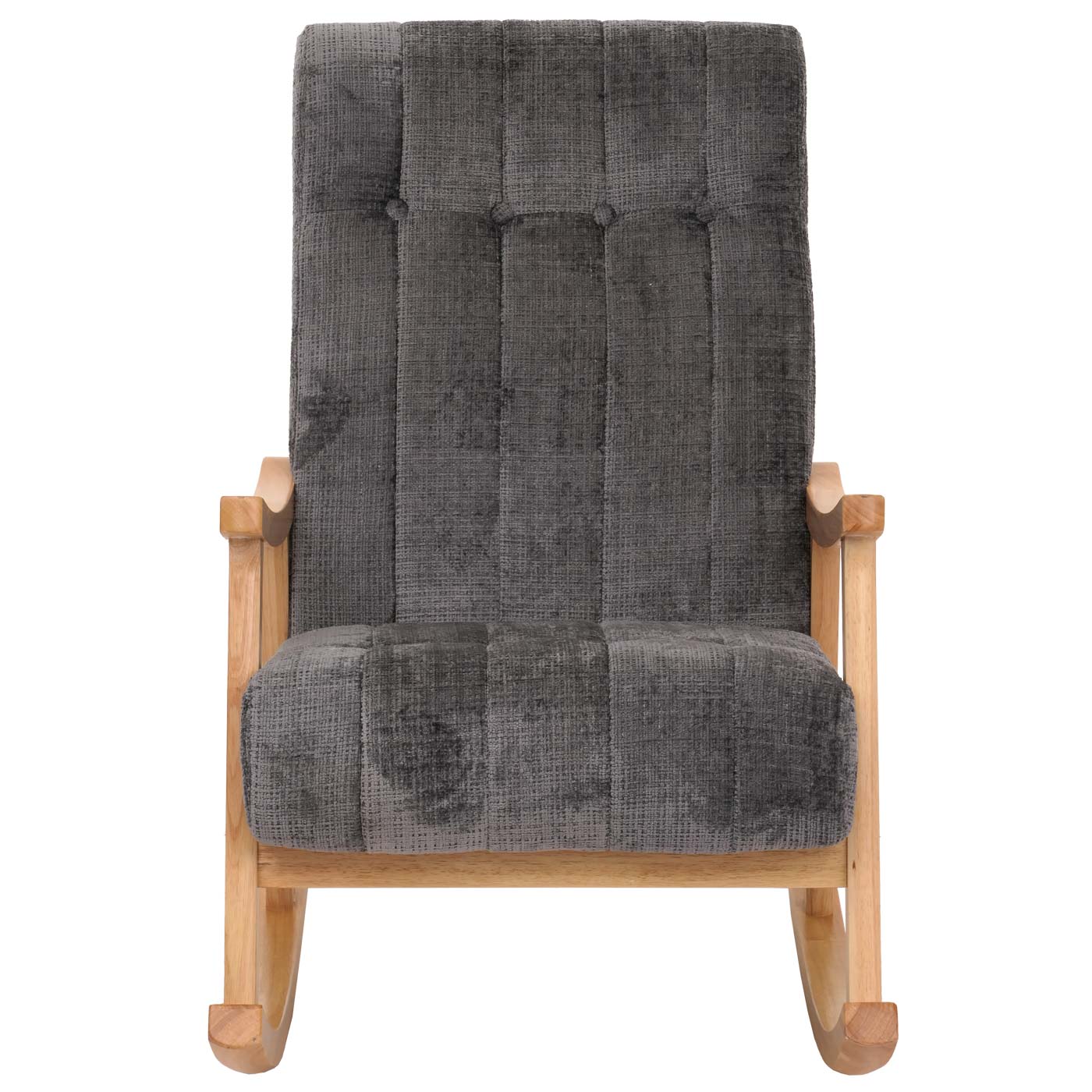 Schommelstoel MCW-K10, relaxfauteuil, hout MVG stof/textiel chenille (465g/m²) ~ donkergrijs, frame naturel