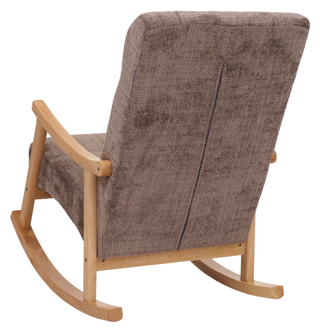 Schommelstoel MCW-K10, relaxfauteuil, hout MVG stof/textiel chenille (465g/m²) ~ bruin, frame naturel