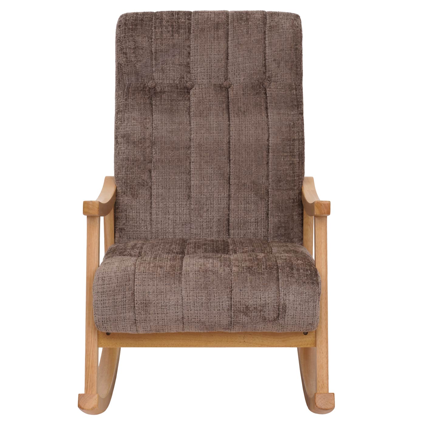 Schommelstoel MCW-K10, relaxfauteuil, hout MVG stof/textiel chenille (465g/m²) ~ bruin, frame naturel