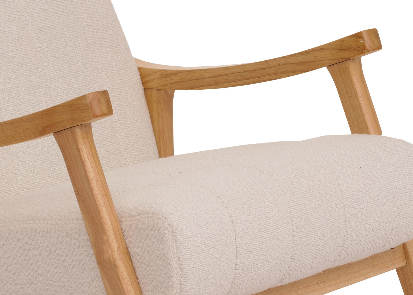 Schommelstoel MCW-K10, relaxfauteuil, hout MVG stof/textiel bouclé (450g/m²) ~ crème, frame naturel