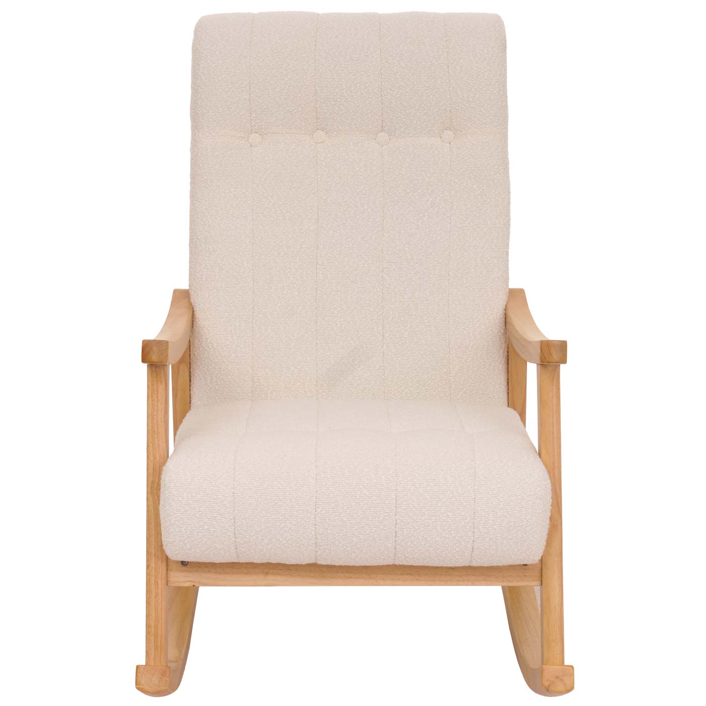 Schommelstoel MCW-K10, relaxfauteuil, hout MVG stof/textiel bouclé (450g/m²) ~ crème, frame naturel